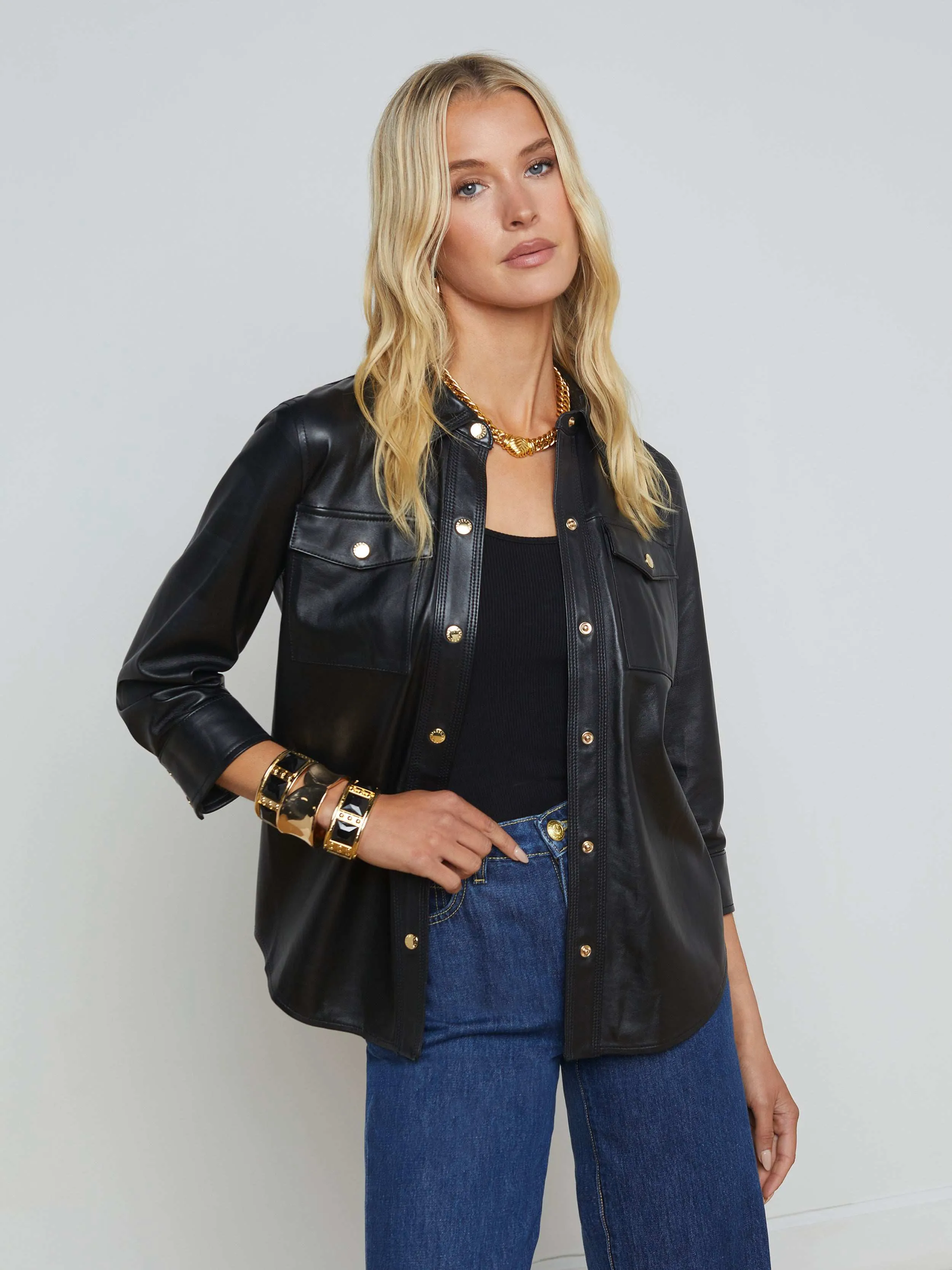 Avina Leather Shirt sold by L'AGENCE product image thumbnail 4