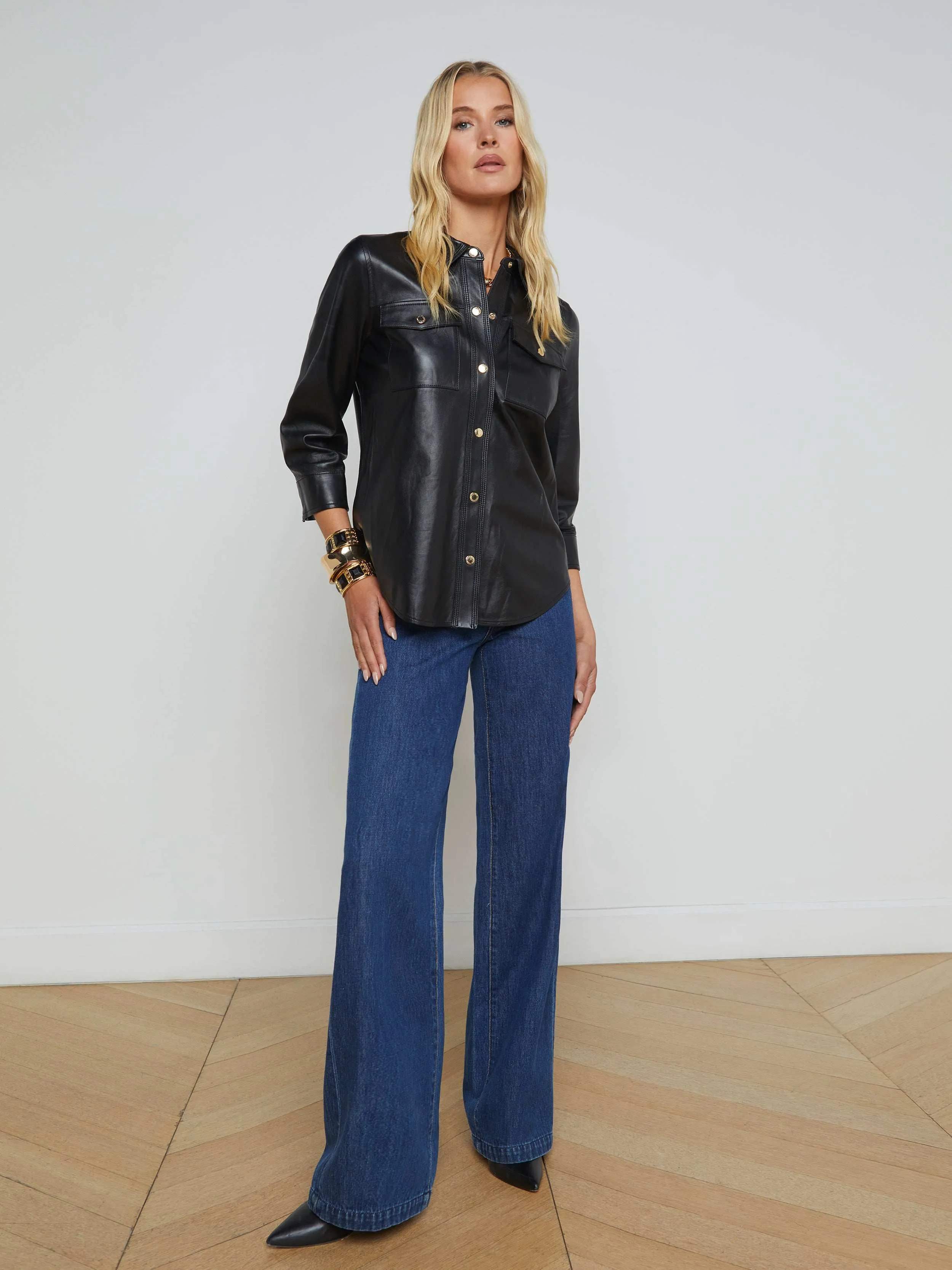 Avina Leather Shirt sold by L'AGENCE product image thumbnail 5