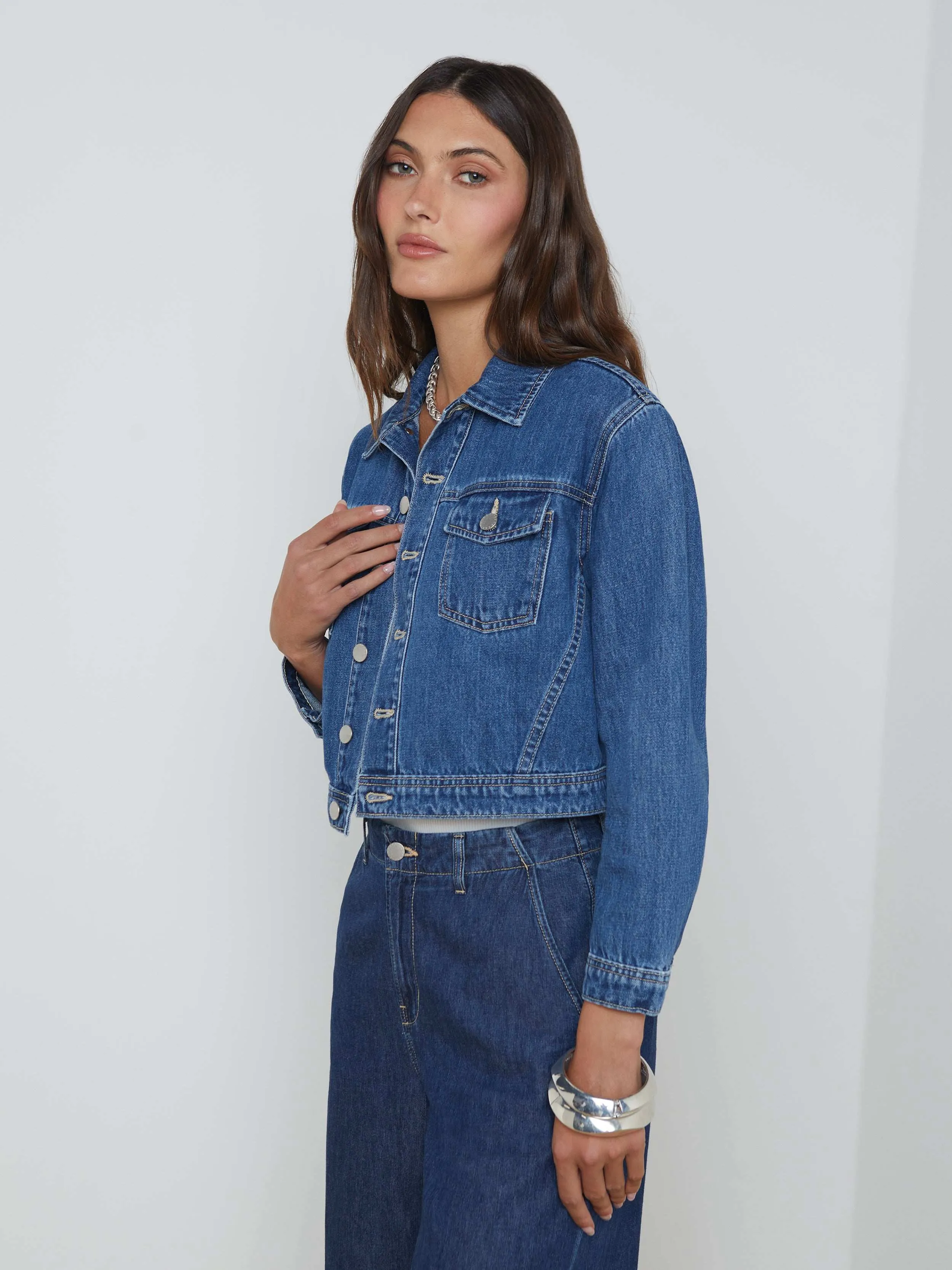 Koda Cropped Jean Jacket sold by L'AGENCE product image thumbnail 4