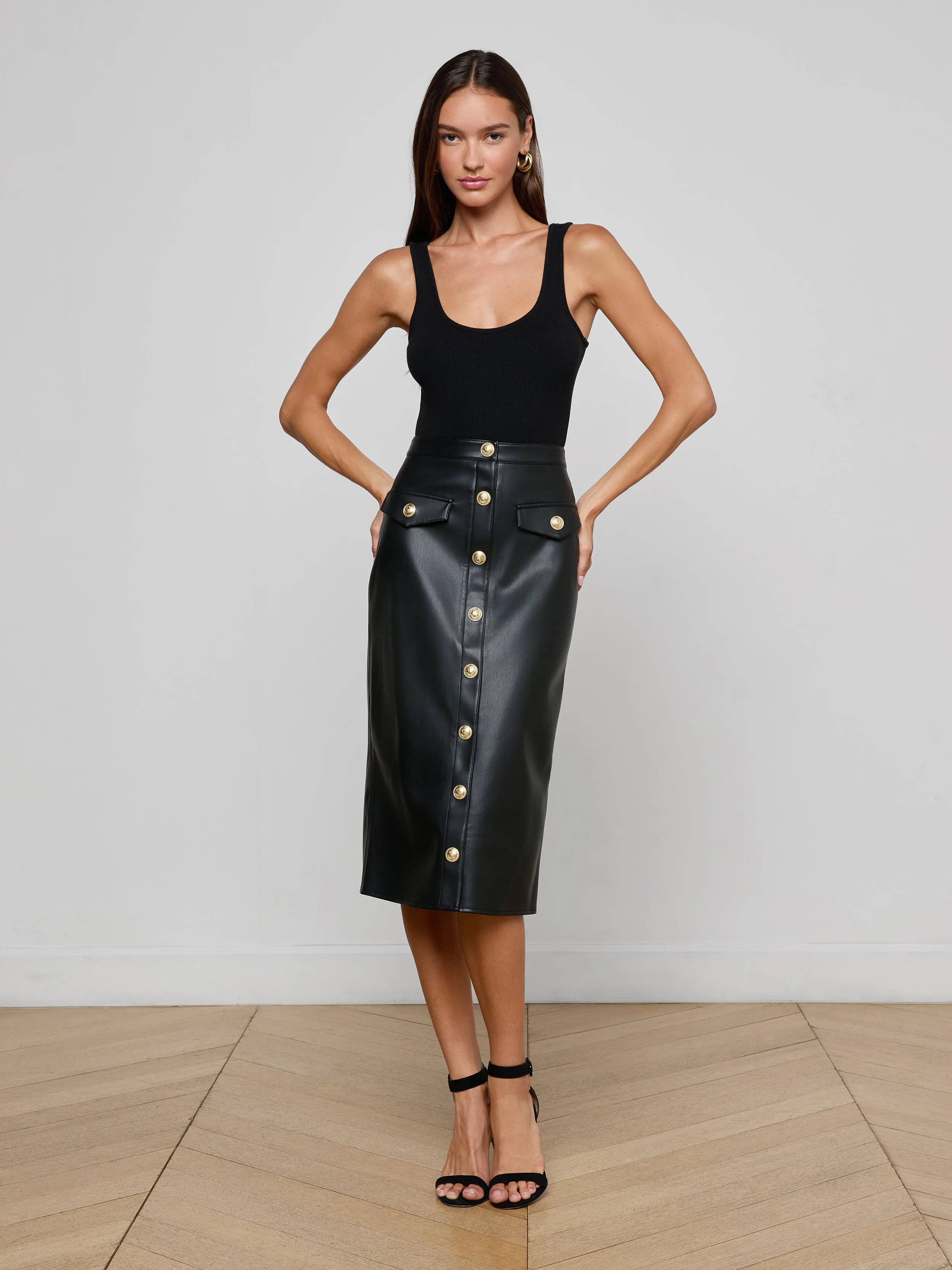 Milann Vegan Leather Skirt sold by L'AGENCE