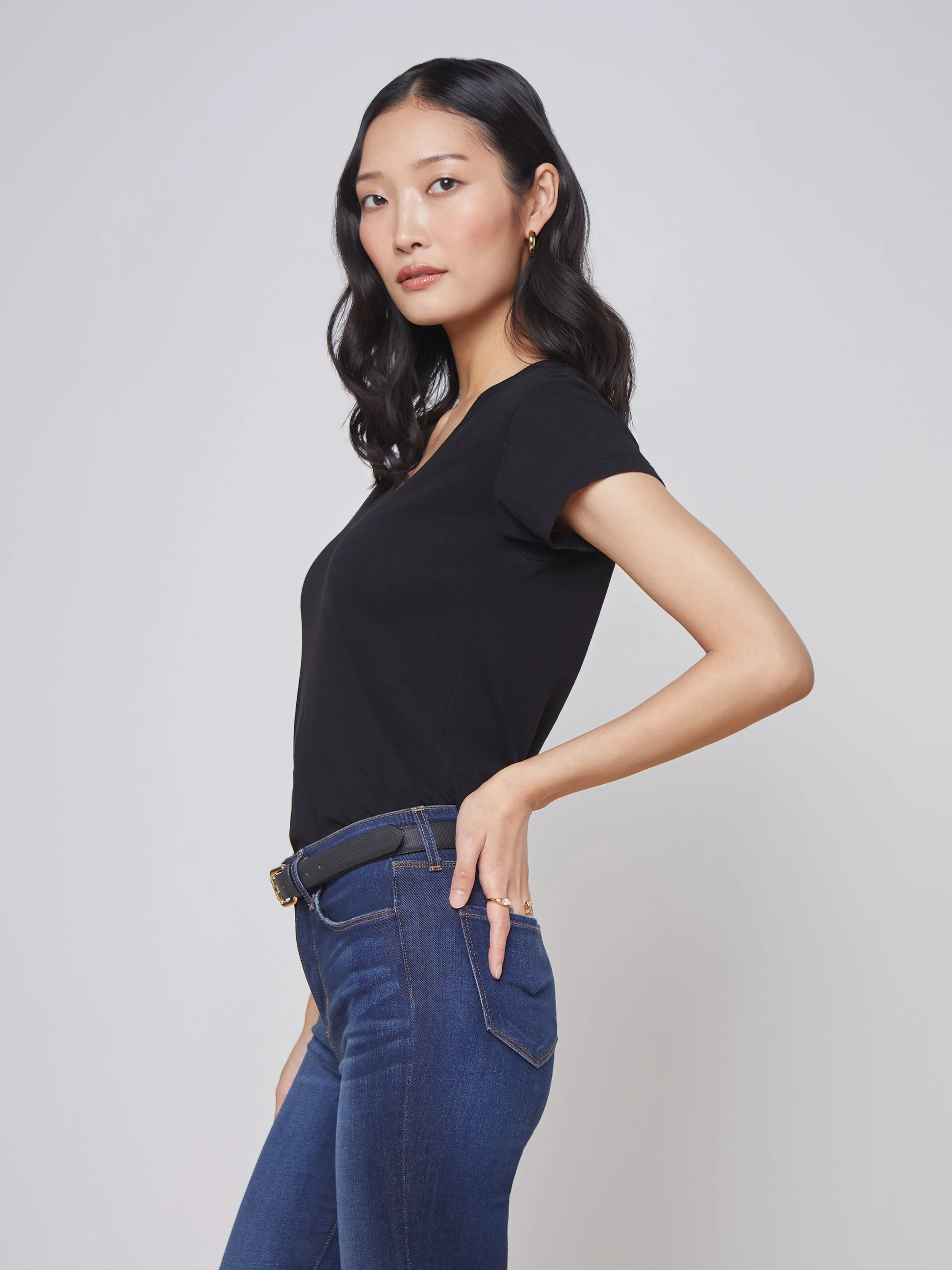 Becca Cotton V-Neck Tee sold by L'AGENCE product image thumbnail 2