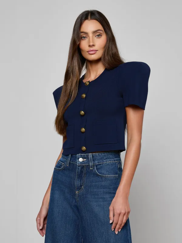 Britt Statement Shoulder Cardigan made by L'AGENCE