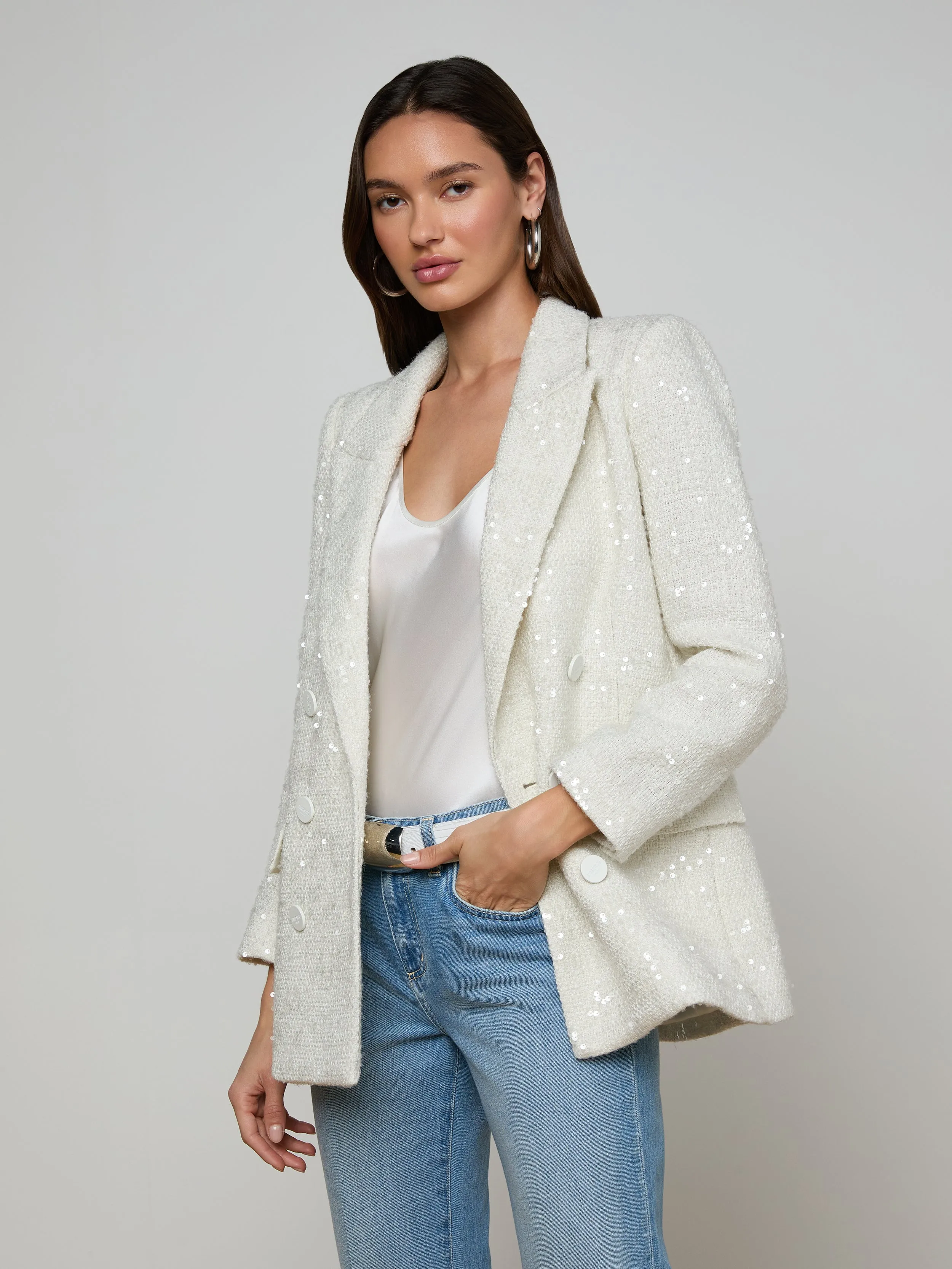 Cambrie Oversized Sequin Blazer sold by L'AGENCE product image thumbnail 2