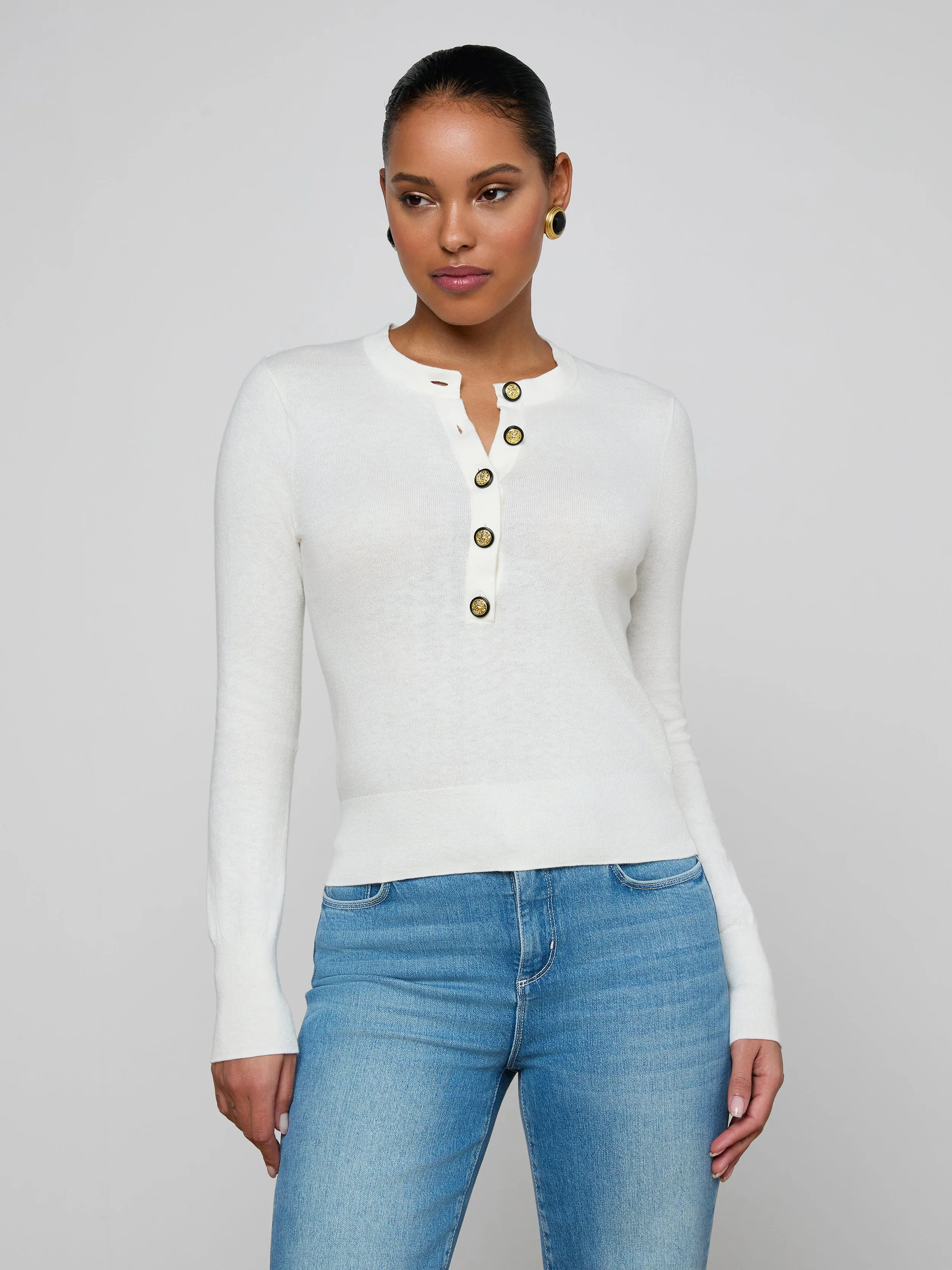 Ronda Knit Henley Top sold by L'AGENCE