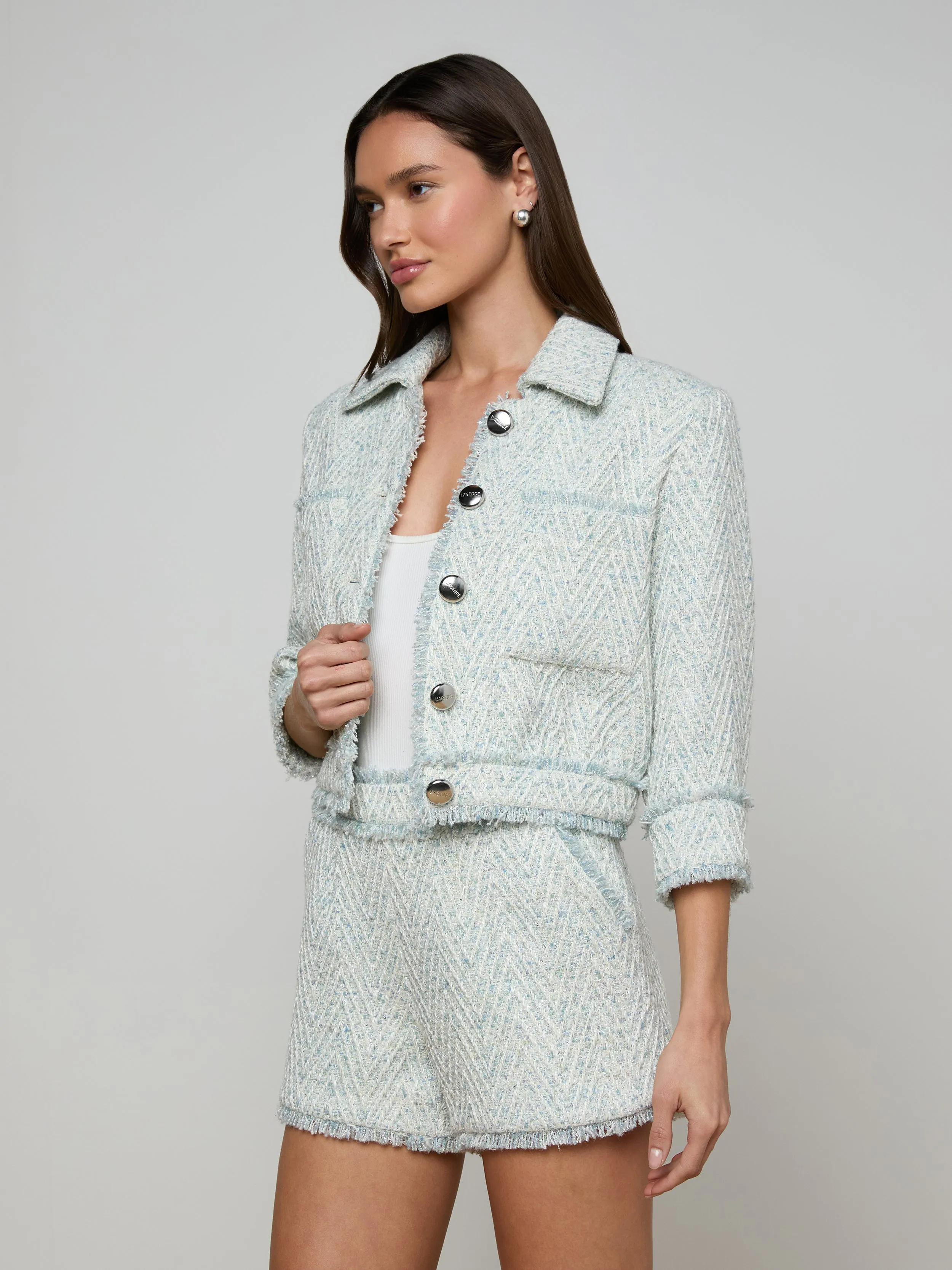 Jia Fringed Tweed Jacket sold by L'AGENCE product image thumbnail 3