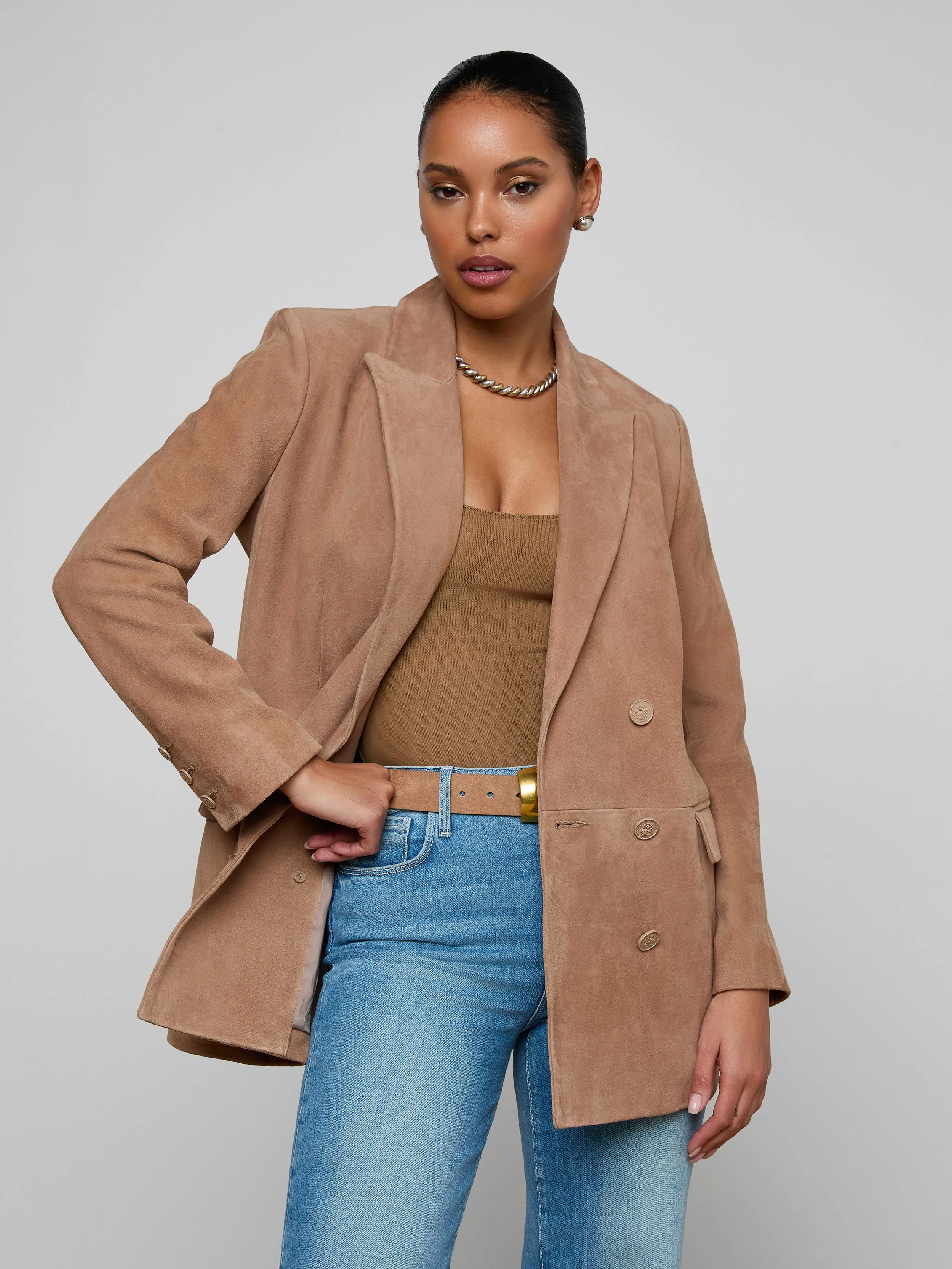Aimee Oversized Suede Blazer sold by L'AGENCE
