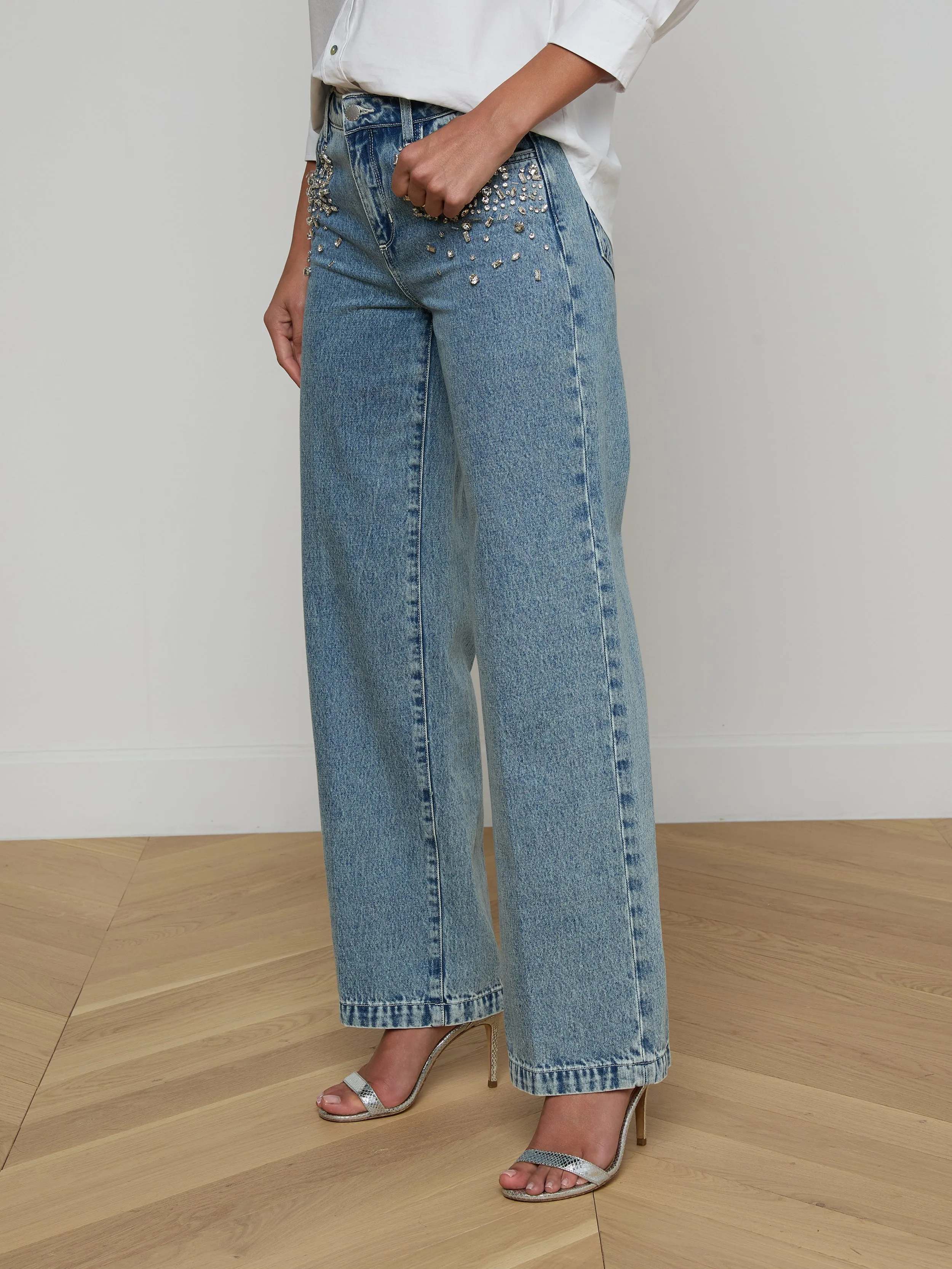 Scottie Embellished Wide-Leg Jean sold by L'AGENCE product image thumbnail 4