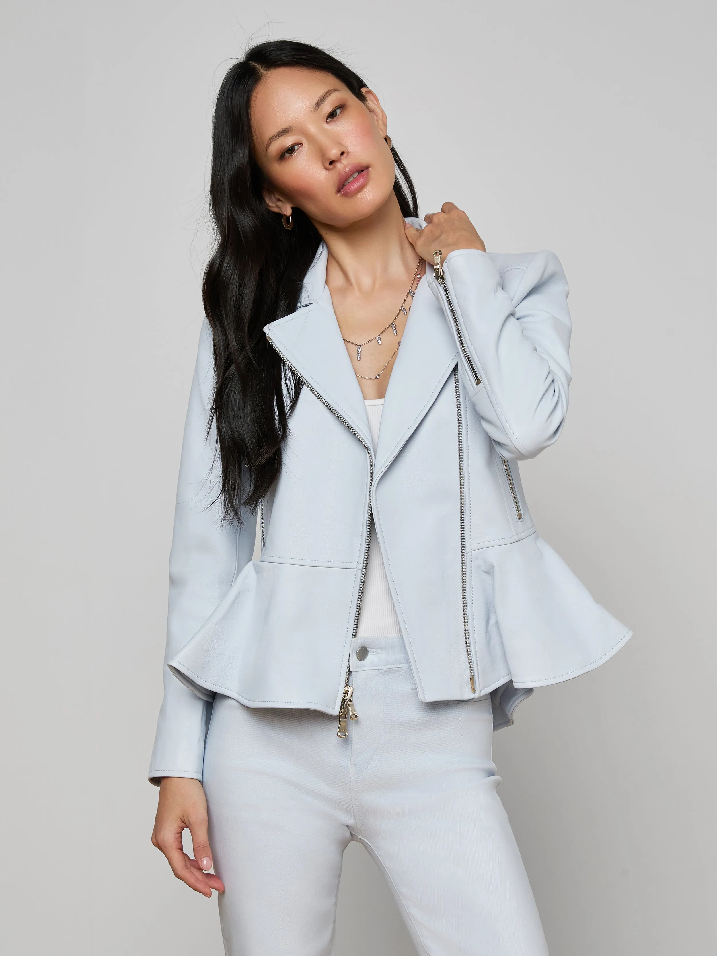 Lyric Peplum Biker Jacket sold by L'AGENCE