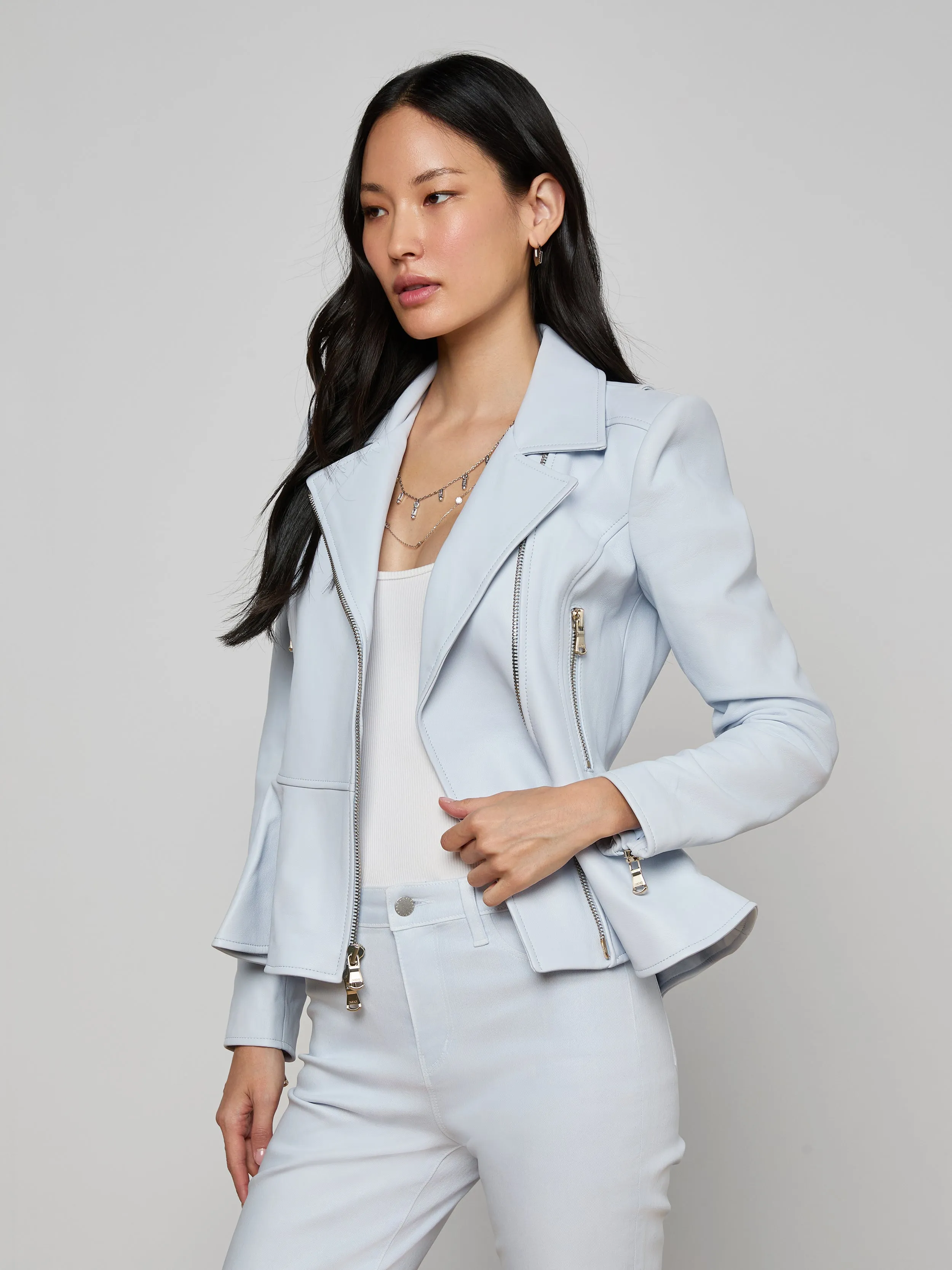 Lyric Peplum Biker Jacket sold by L'AGENCE product image thumbnail 4
