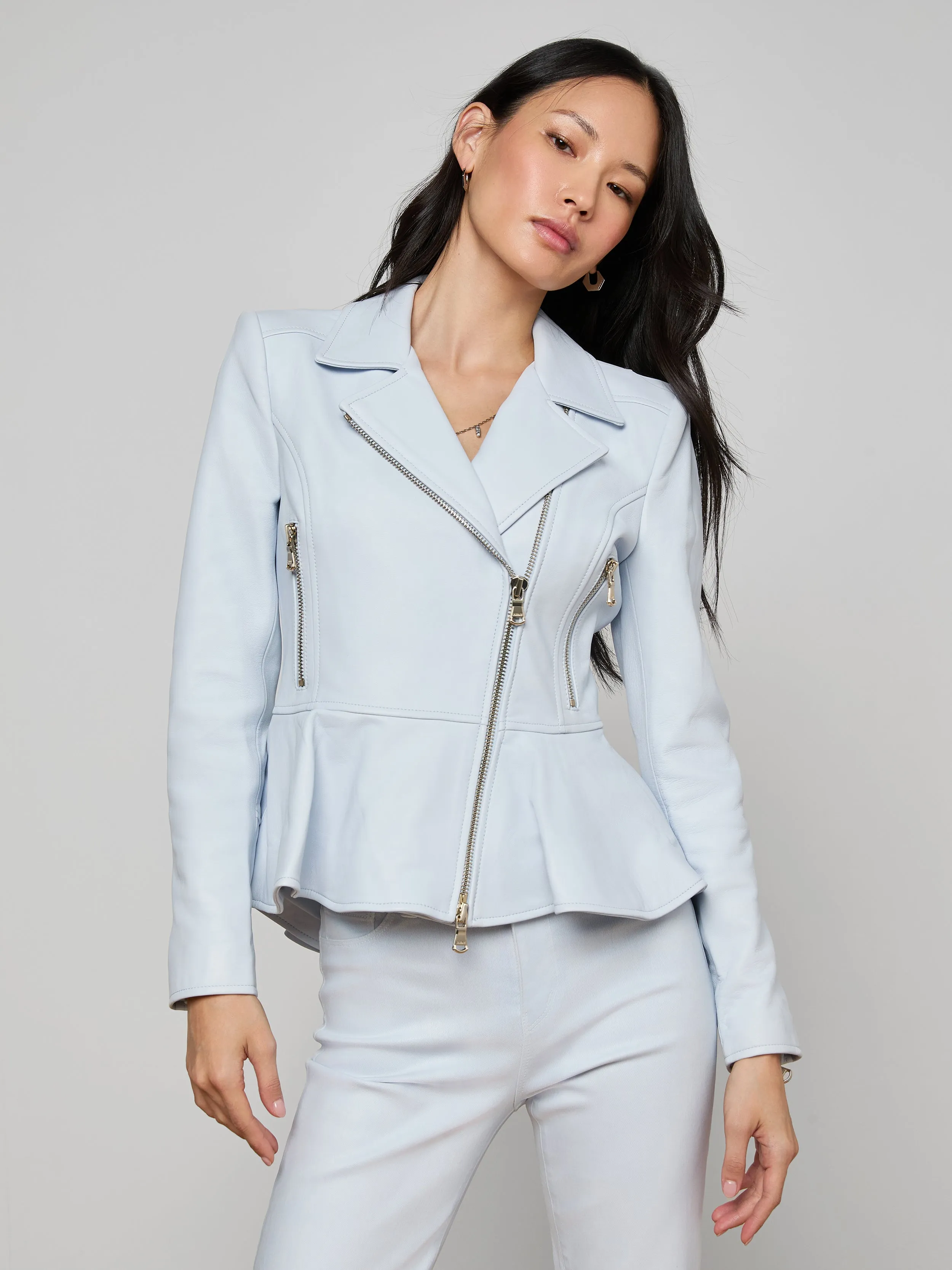 Lyric Peplum Biker Jacket sold by L'AGENCE product image thumbnail 3