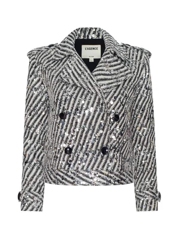 Xoey Cropped Sequin Trench Coat sold by L'AGENCE