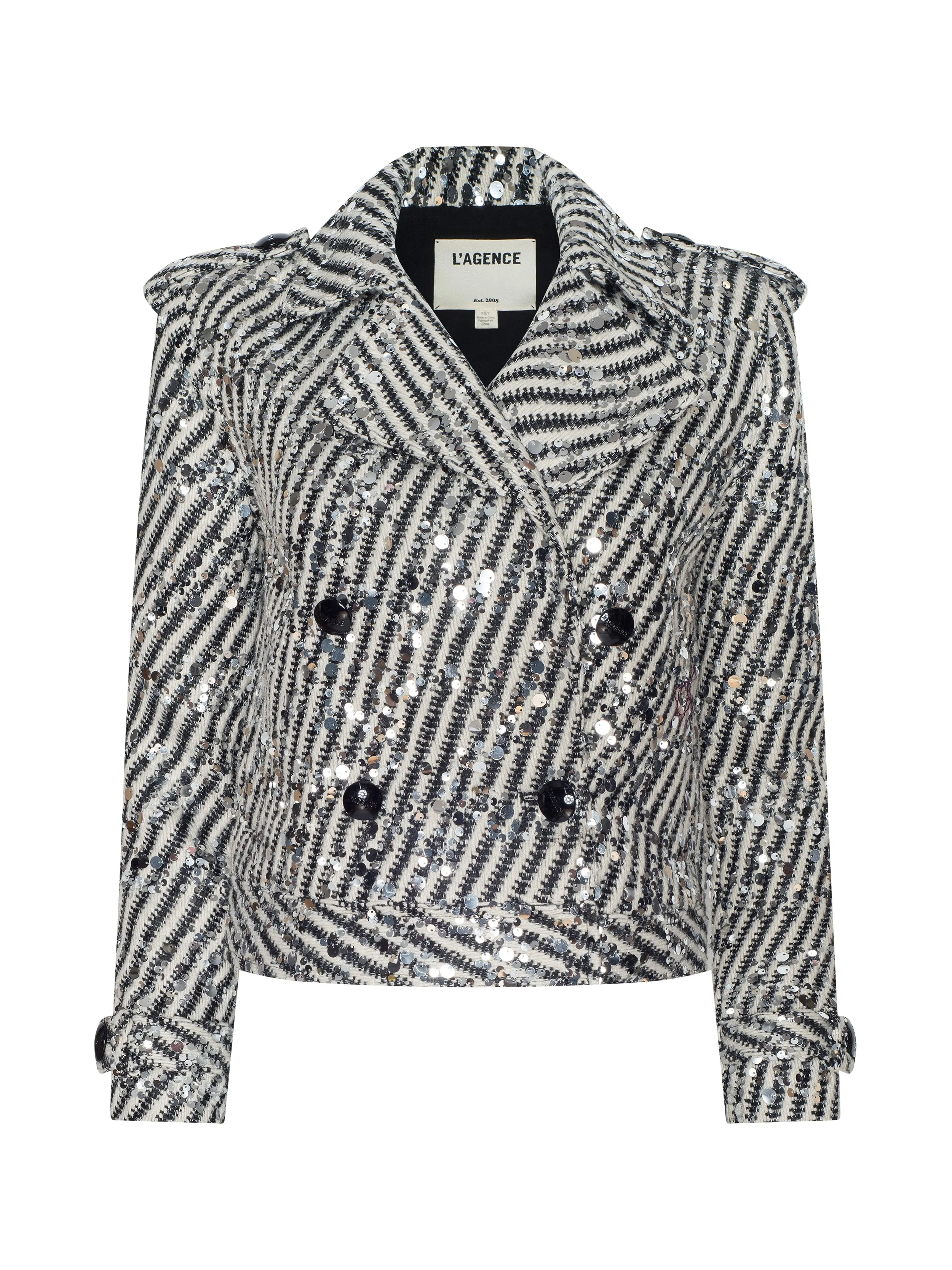 Xoey Cropped Sequin Trench Coat sold by L'AGENCE