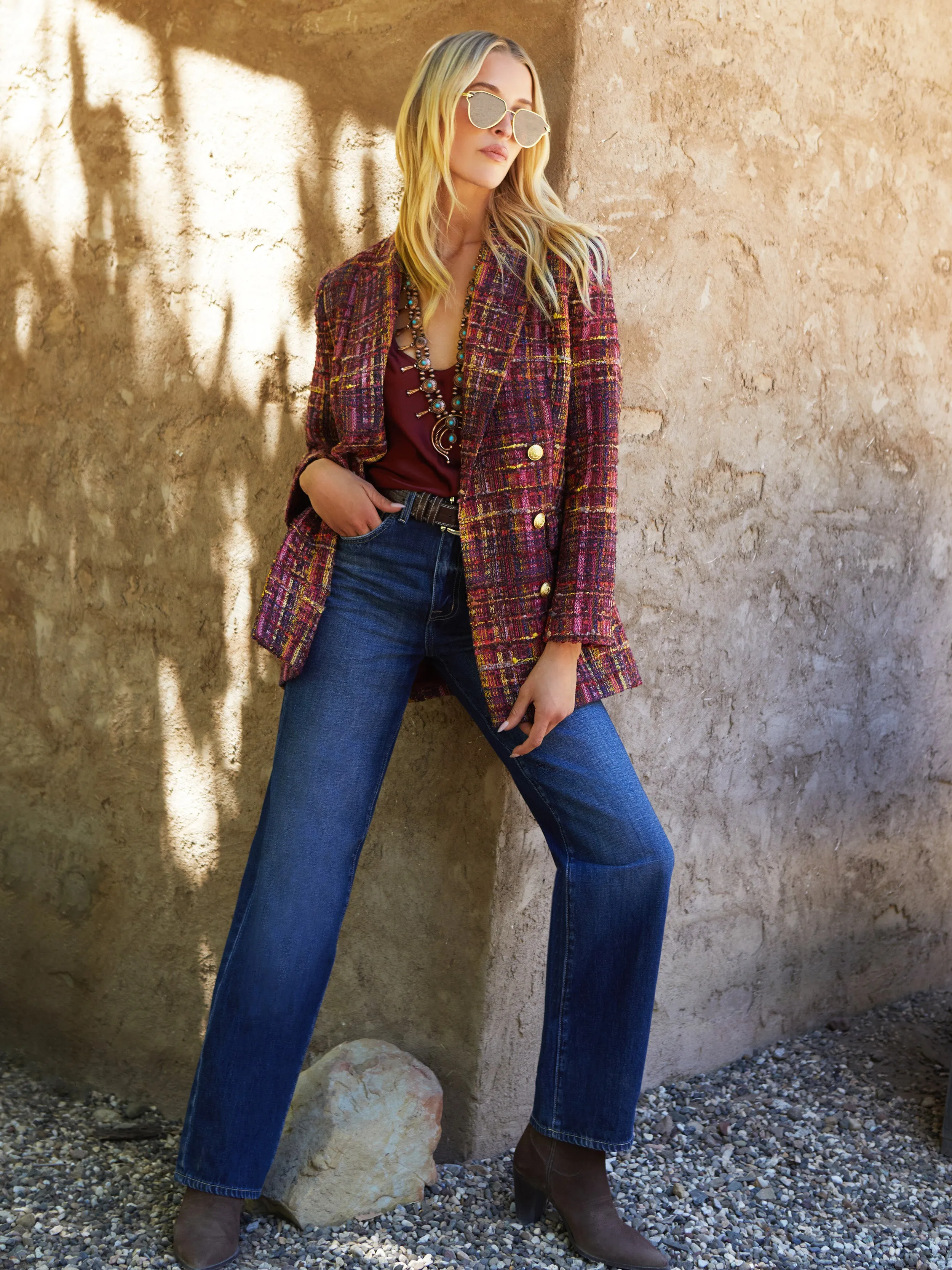 Image - Aimee Tweed Blazer in red pink sold by L'AGENCE