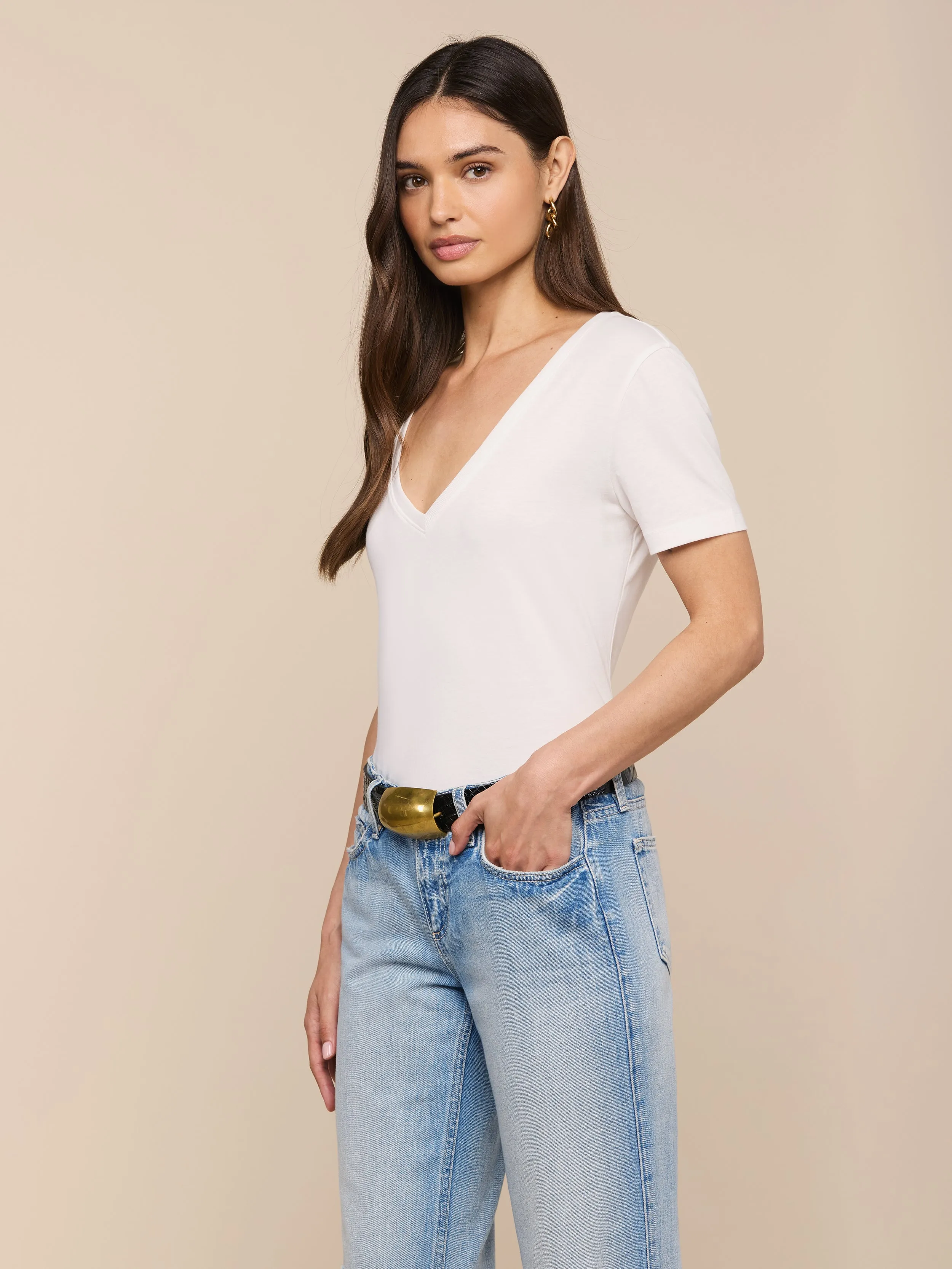 Brianna Cotton V-Neck Tee sold by L'AGENCE product image thumbnail 3