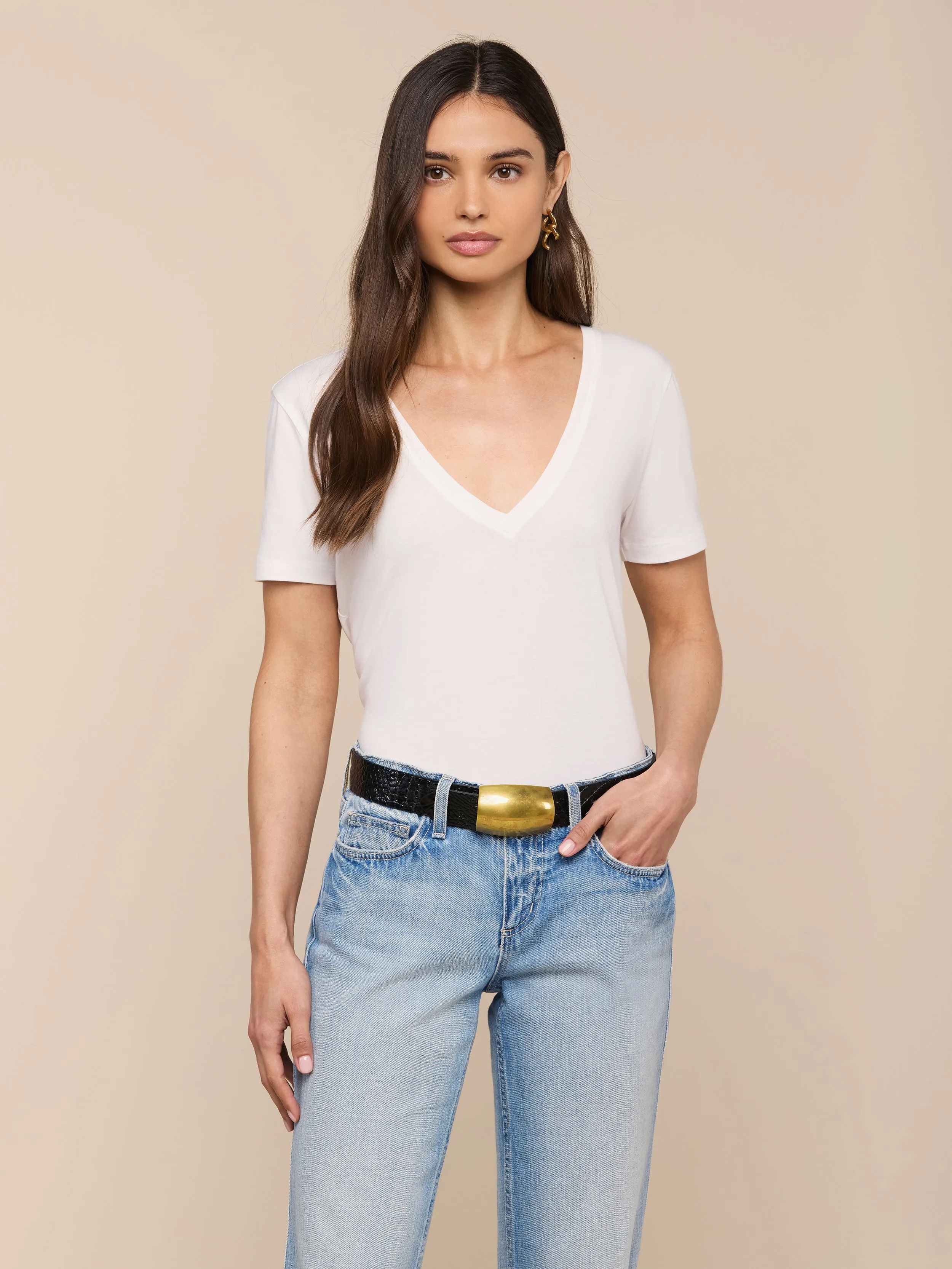 Brianna Cotton V-Neck Tee sold by L'AGENCE product image thumbnail 2