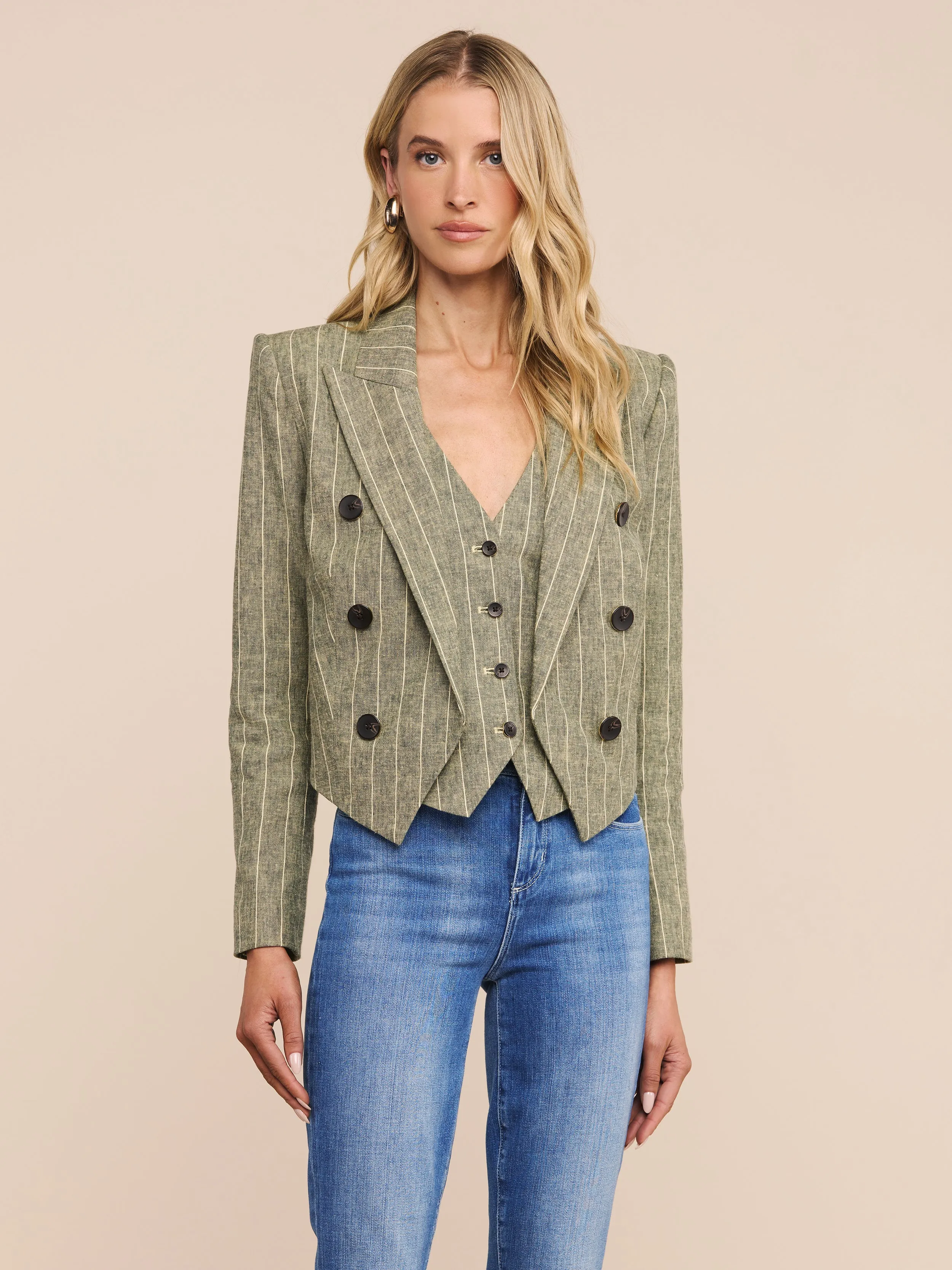 Lila Linen-Blend Blazer sold by L'AGENCE product image thumbnail 3
