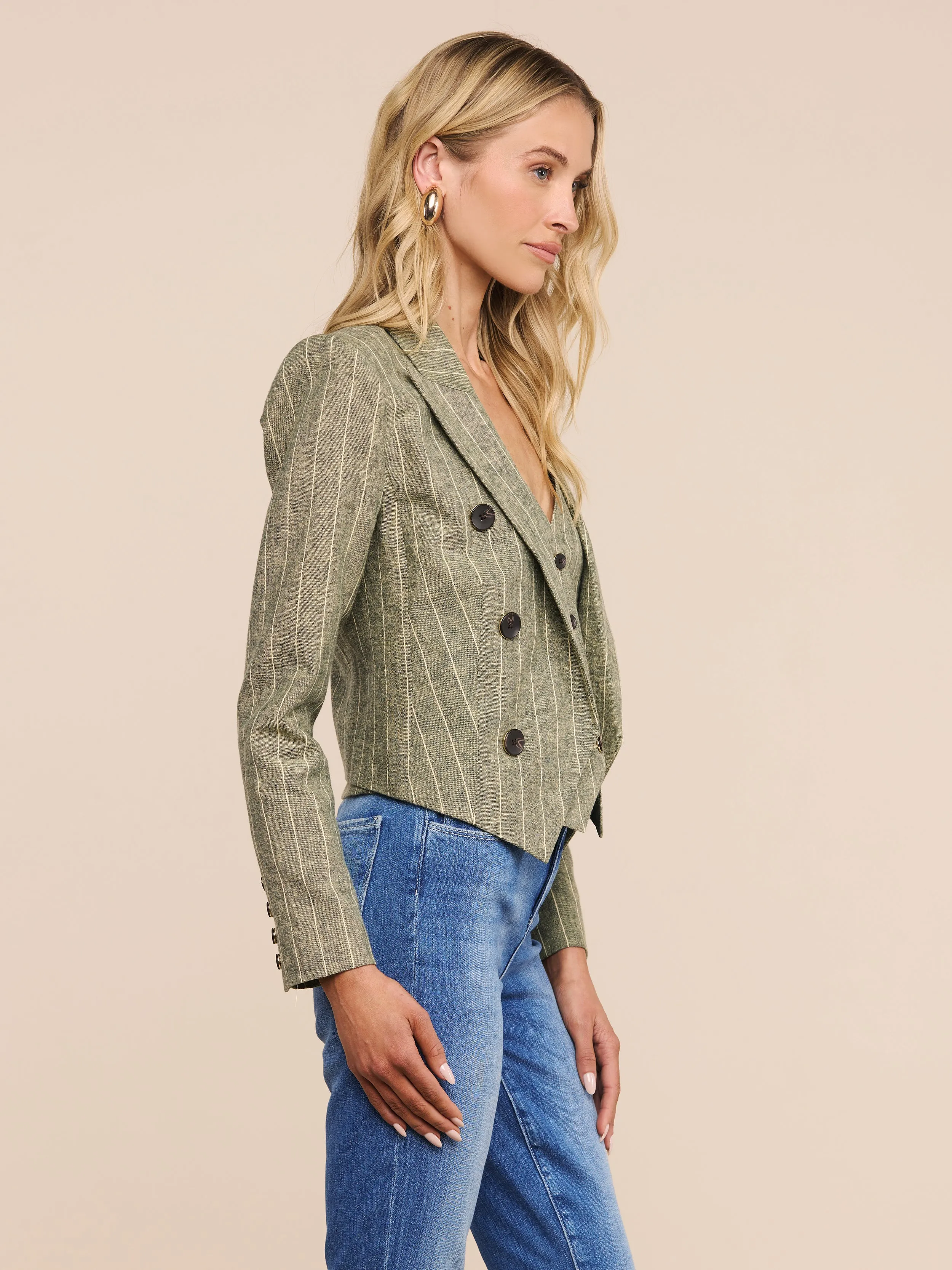 Lila Linen-Blend Blazer sold by L'AGENCE product image thumbnail 4