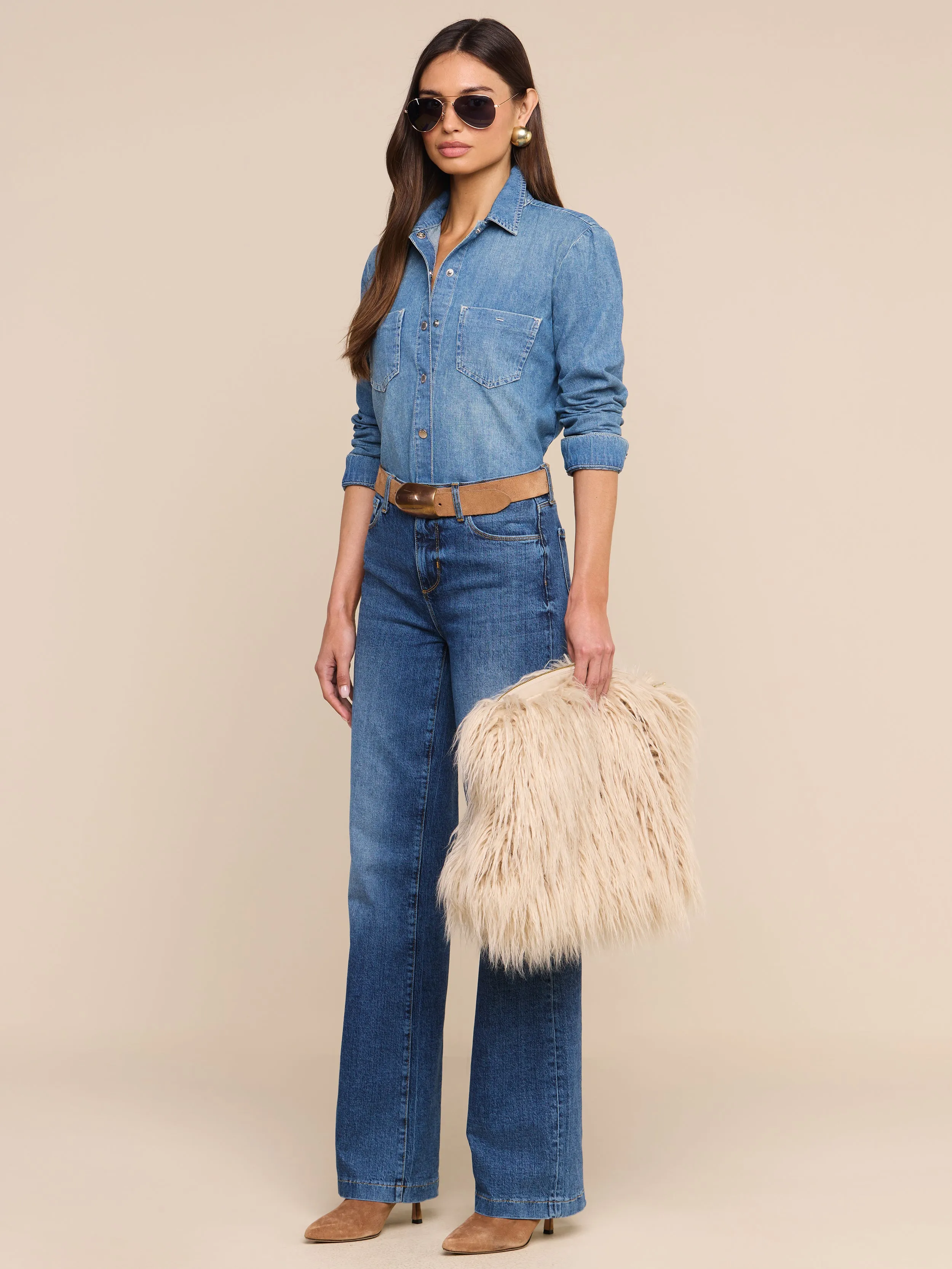 Adelina Faux Fur Clutch sold by L'AGENCE product image thumbnail 5