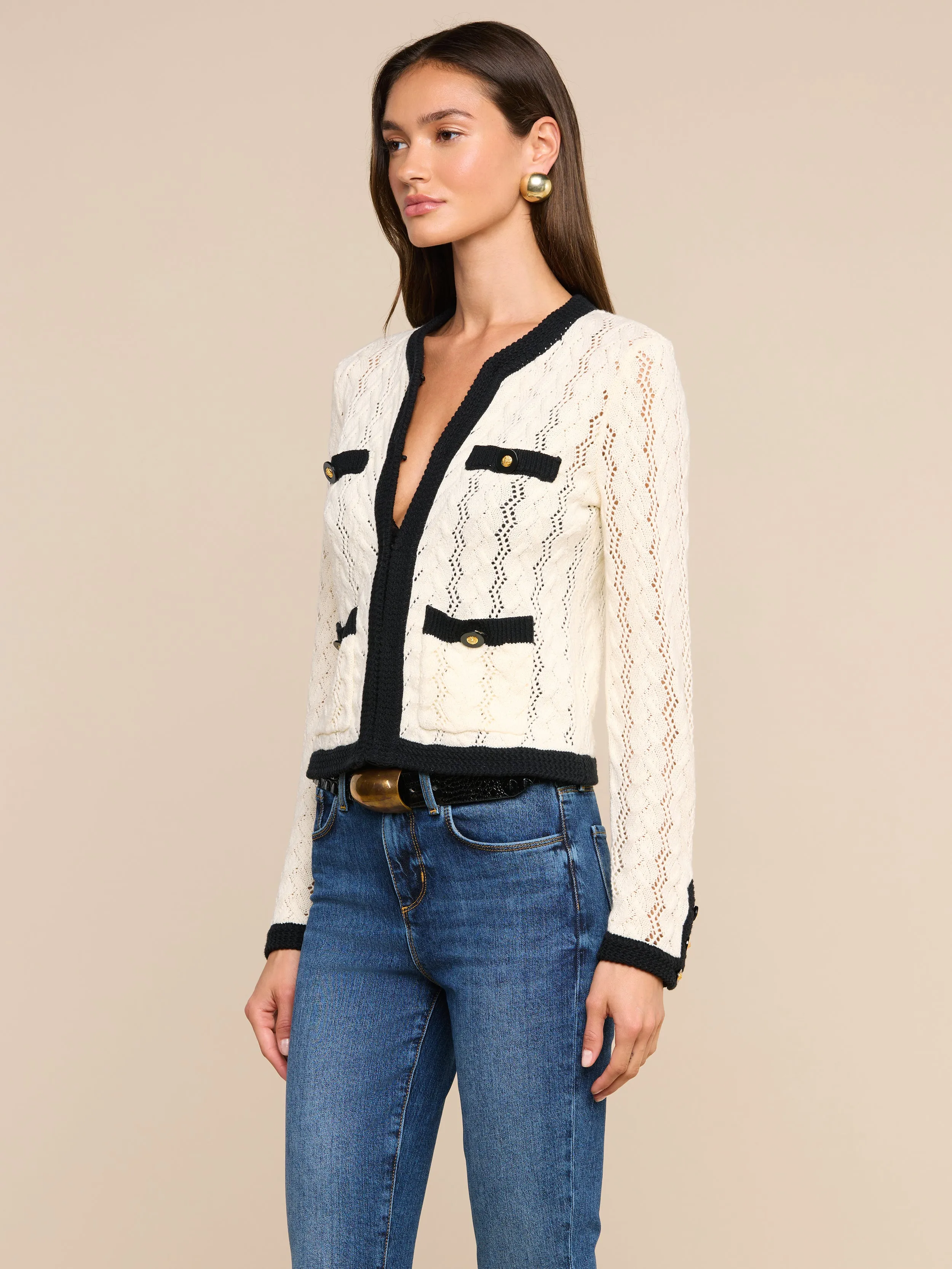 Zephyra Pointelle Knit Cardigan sold by L'AGENCE product image thumbnail 5