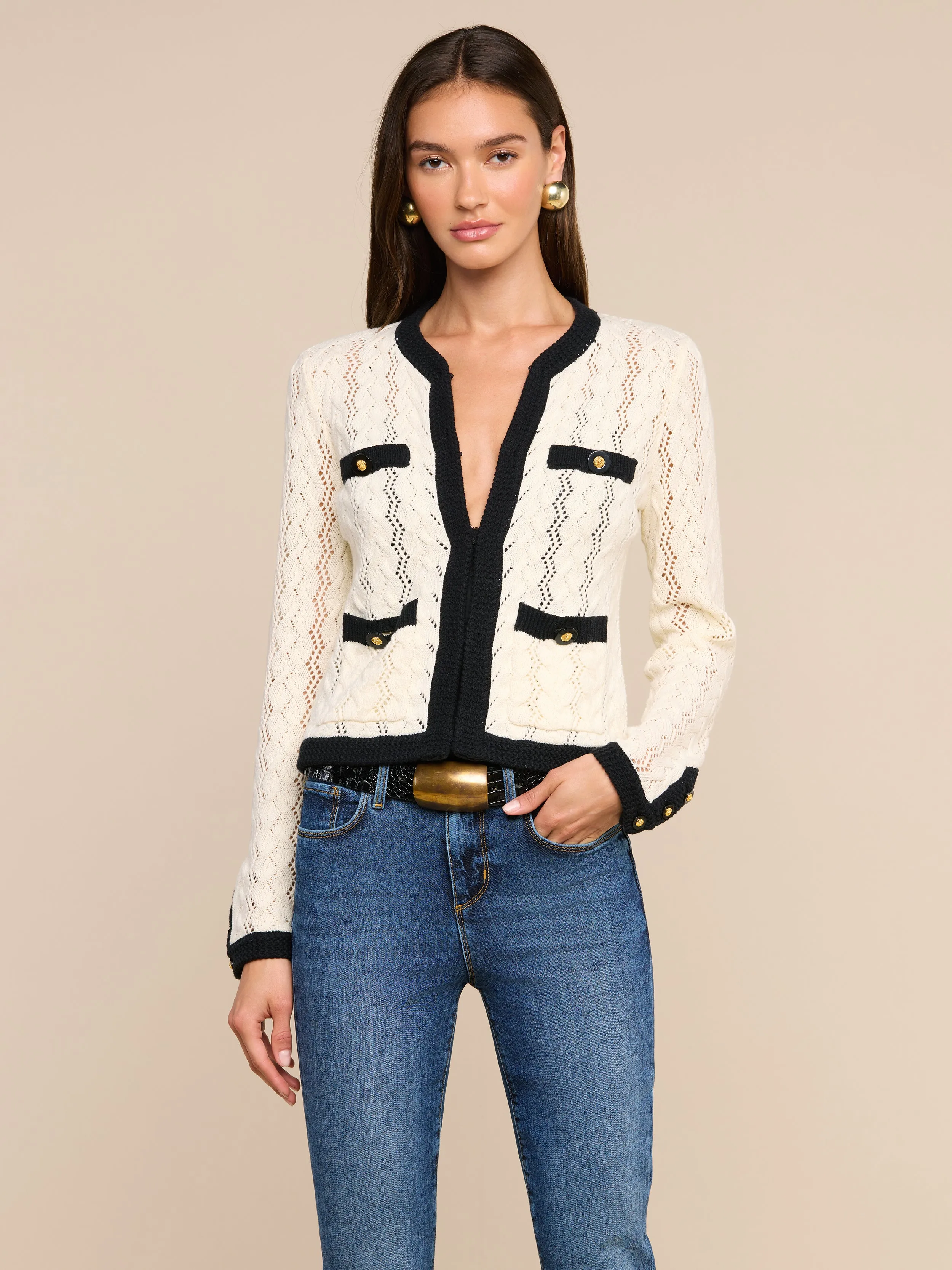 Zephyra Pointelle Knit Cardigan sold by L'AGENCE product image thumbnail 2