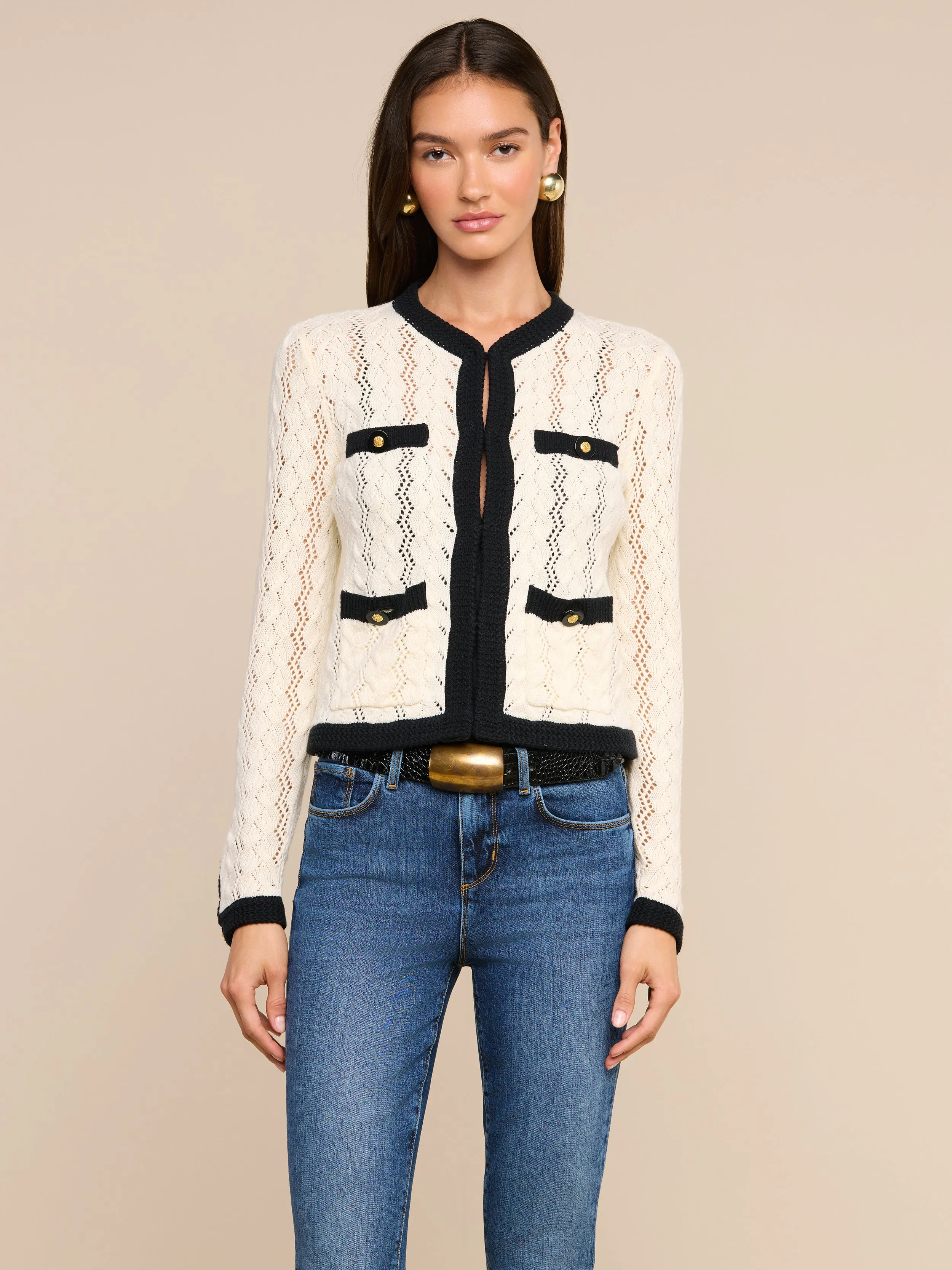Zephyra Pointelle Knit Cardigan sold by L'AGENCE product image thumbnail 3
