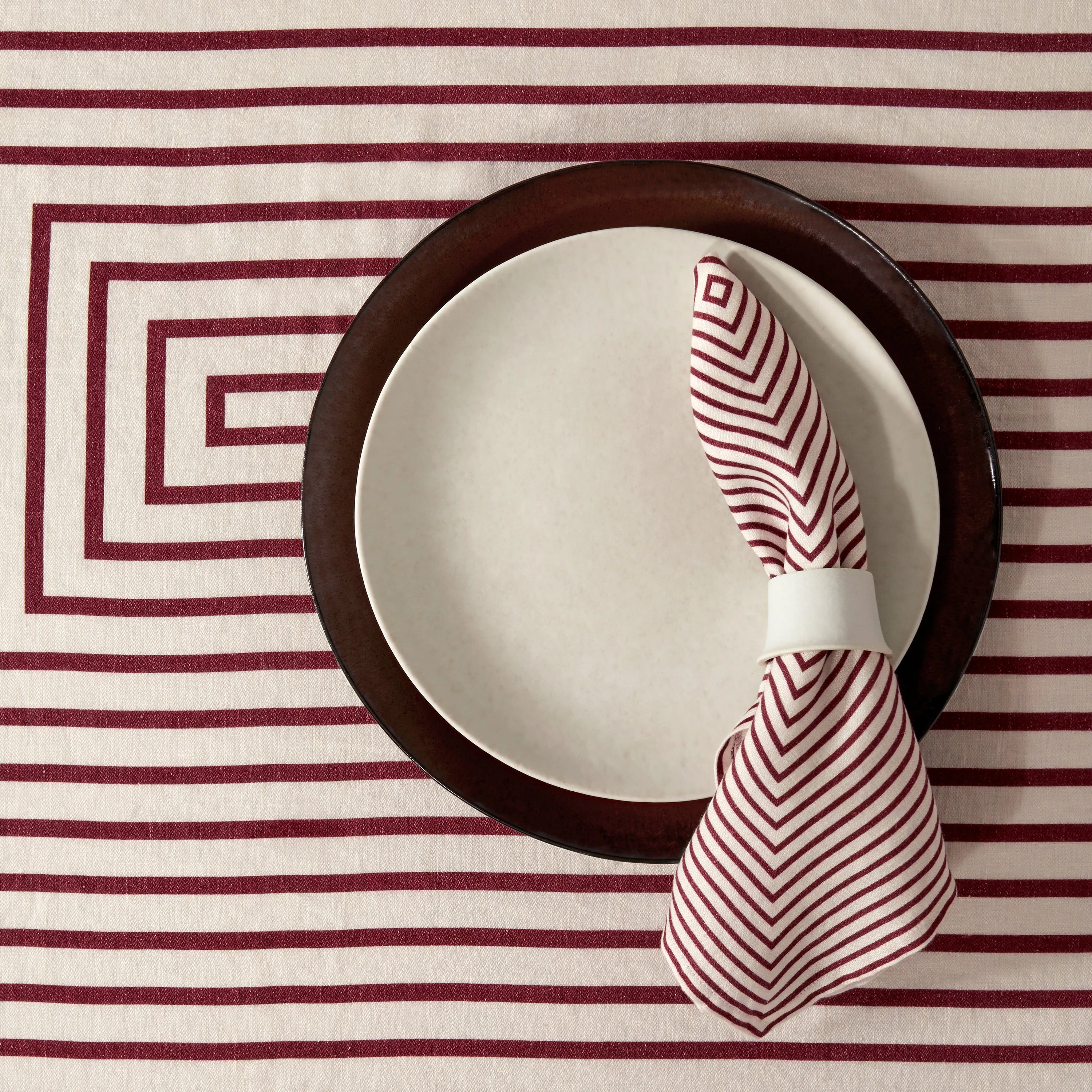 Linen Sateen Concorde Napkins - Wine + Ecru (Set of 4) sold by L'Objet product image thumbnail 4