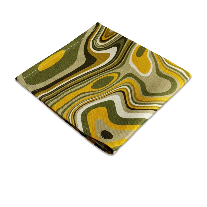 Linen Sateen Waves Napkins - Green + Yellow (Set of 4) made by L'Objet