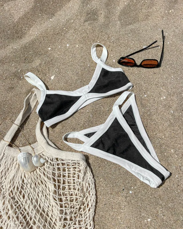 Ribbed Mackenzie Bikini Bottom - Black-Cream sold by l*space