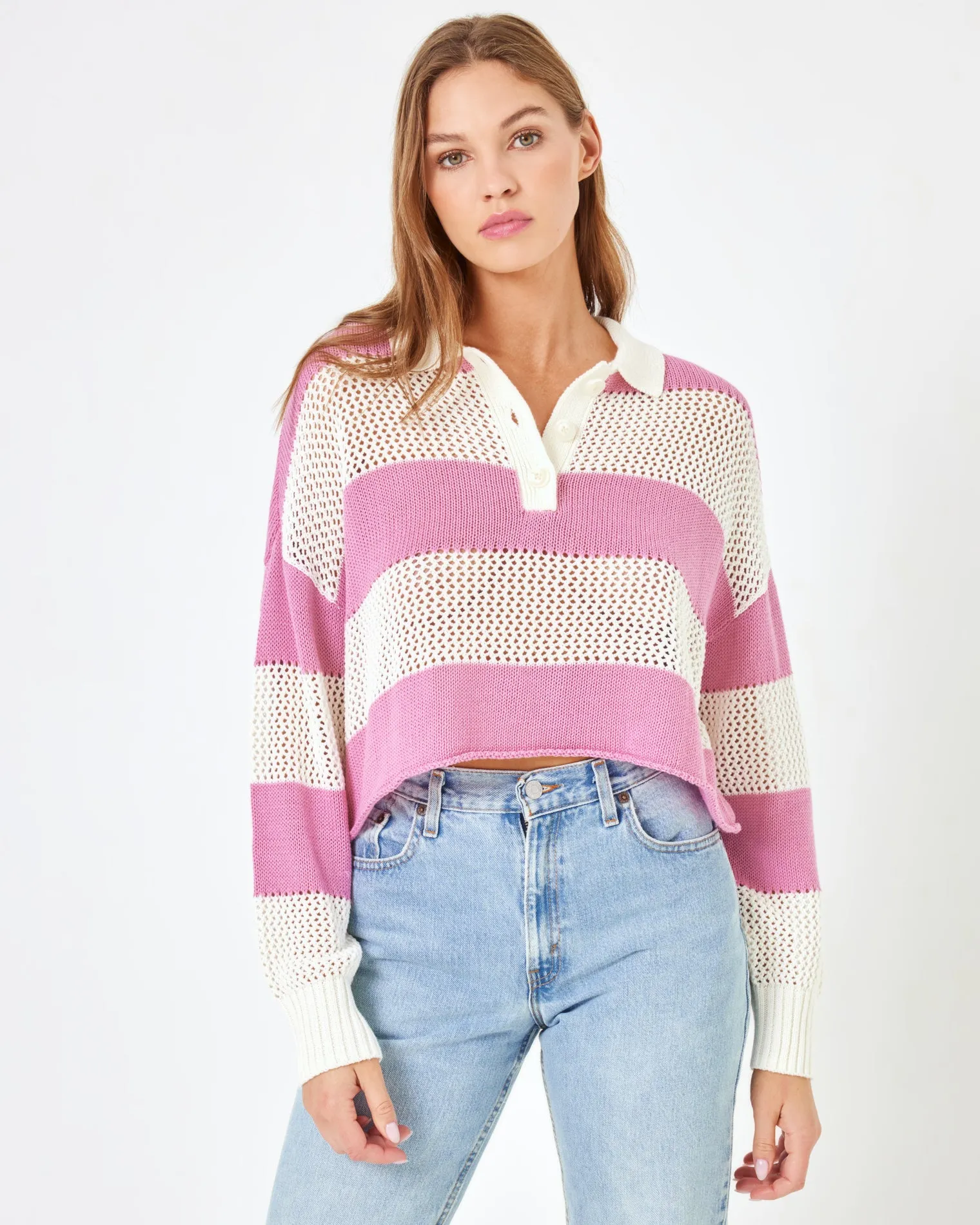LSPACE X Anthropologie Rugby Sweater - Pink Lady sold by l*space product image thumbnail 4