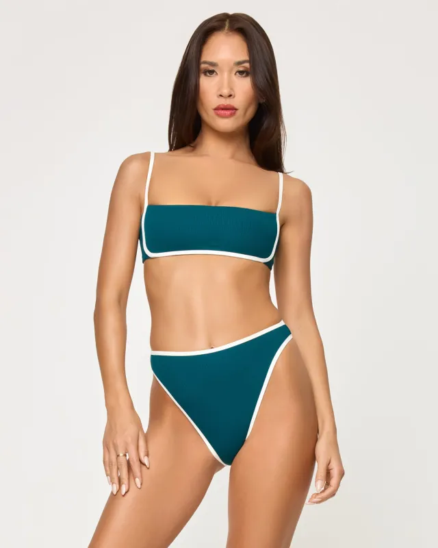 Hazel Bikini Top - Deep Teal-Cream sold by l*space
