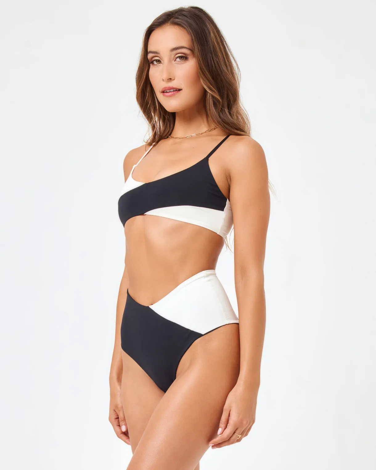 Color Block High Tide Bikini Bottom - Black-Cream sold by l*space product image thumbnail 3