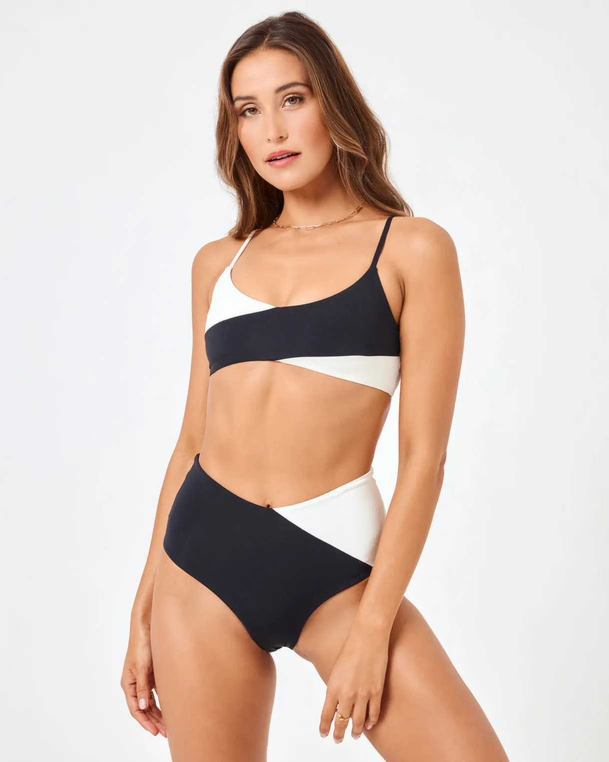 Color Block High Tide Bikini Bottom - Black-Cream sold by l*space product image thumbnail 5