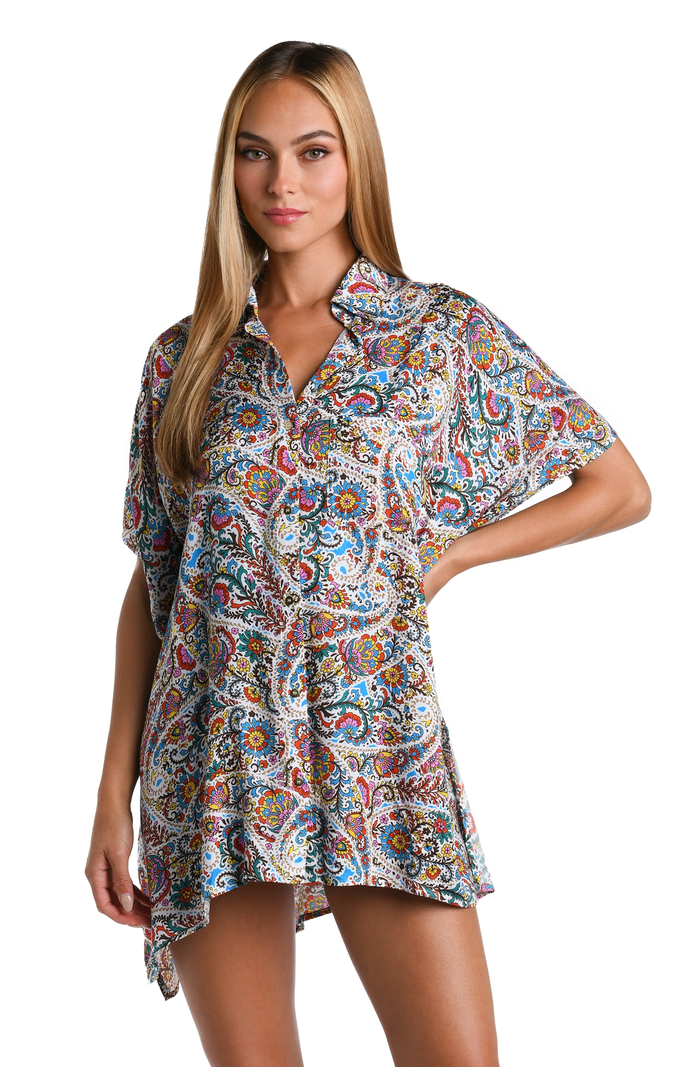 Sunshine 79 Glam Paisley Resort Shirt Cover Up sold by La Blanca