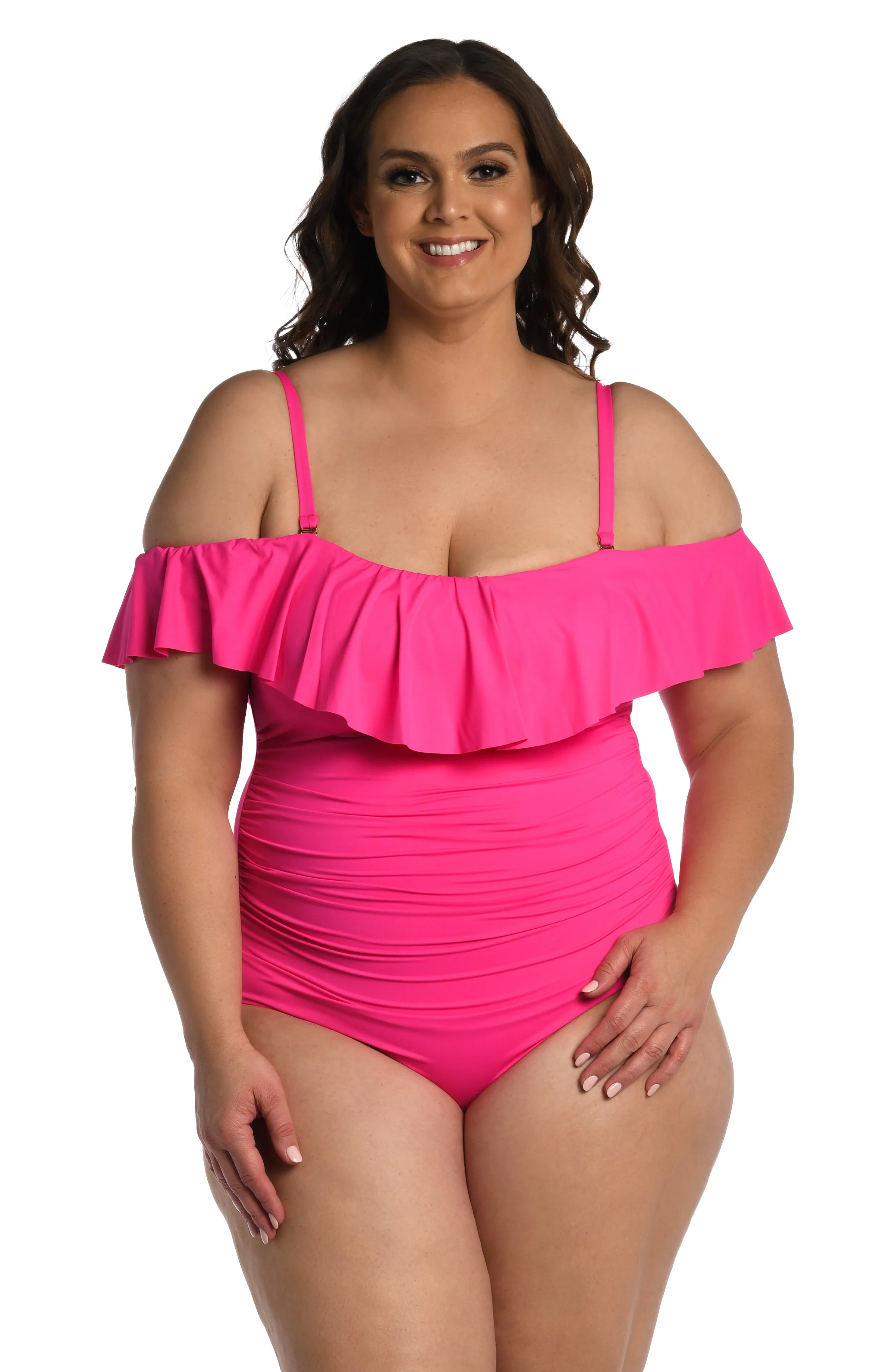 Island Goddess Off Shoulder Ruffle One Piece - Pop Pink - FINAL SALE sold by La Blanca