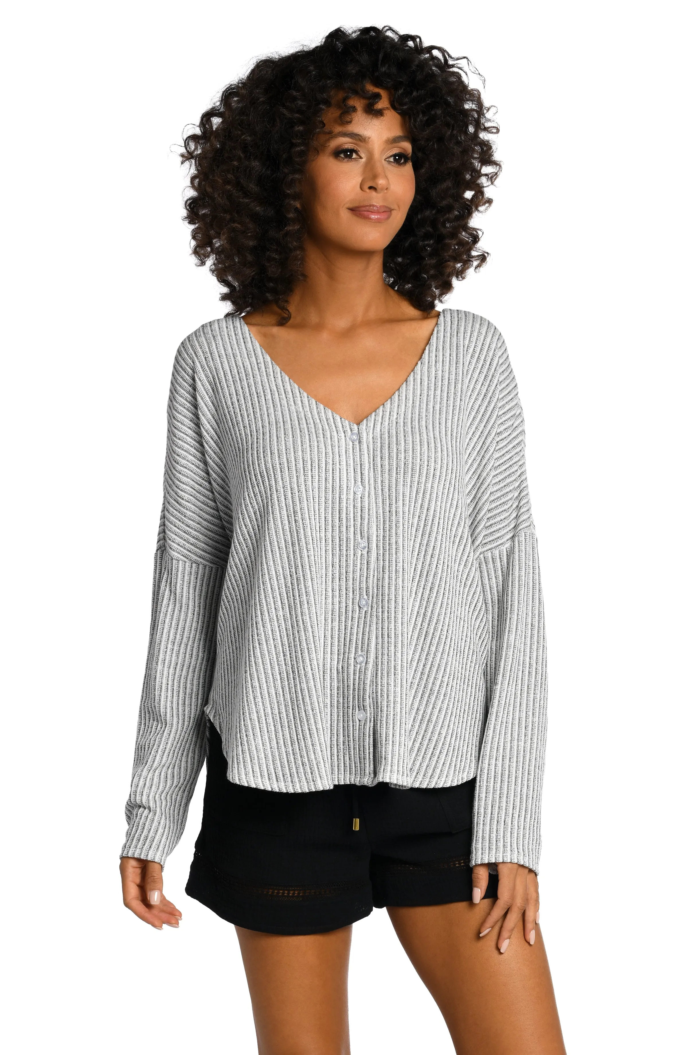 Breezy Stripe V-Neck Button Up Top - FINAL SALE sold by La Blanca