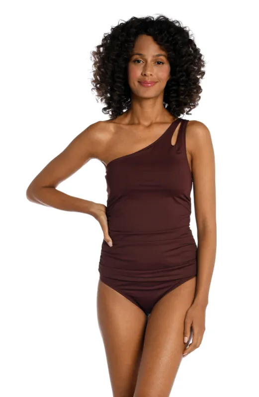 Island Goddess One Shoulder Keyhole Tankini Top - Java - FINAL SALE sold by La Blanca