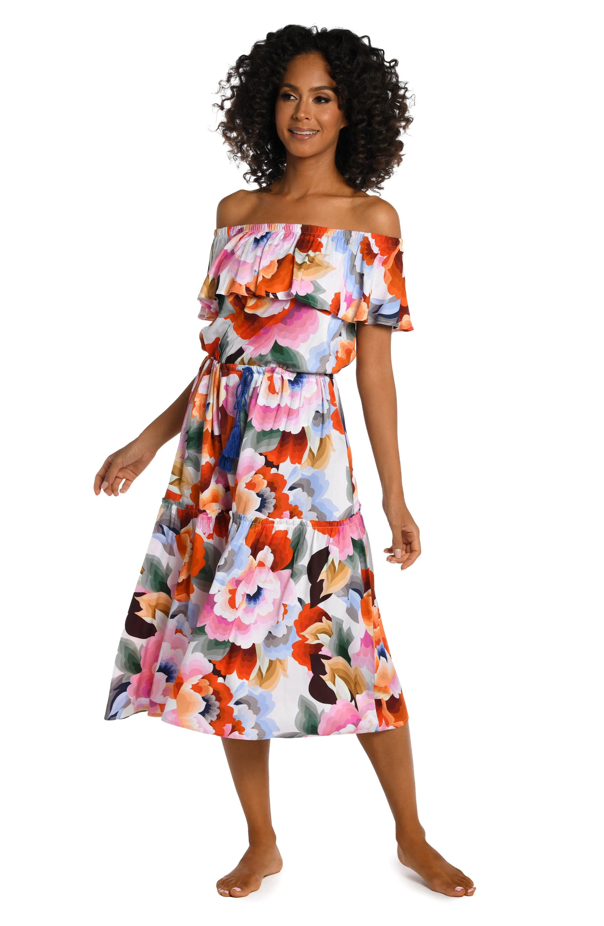 Floral Rhythm Off-The-Shoulder Cover Up Dress (Final Sale) sold by La Blanca