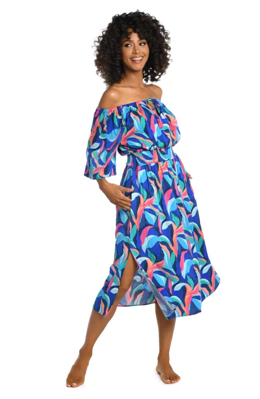 Painted Leaves Off-The-Shoulder Cover Up Dress - FINAL SALE sold by La Blanca