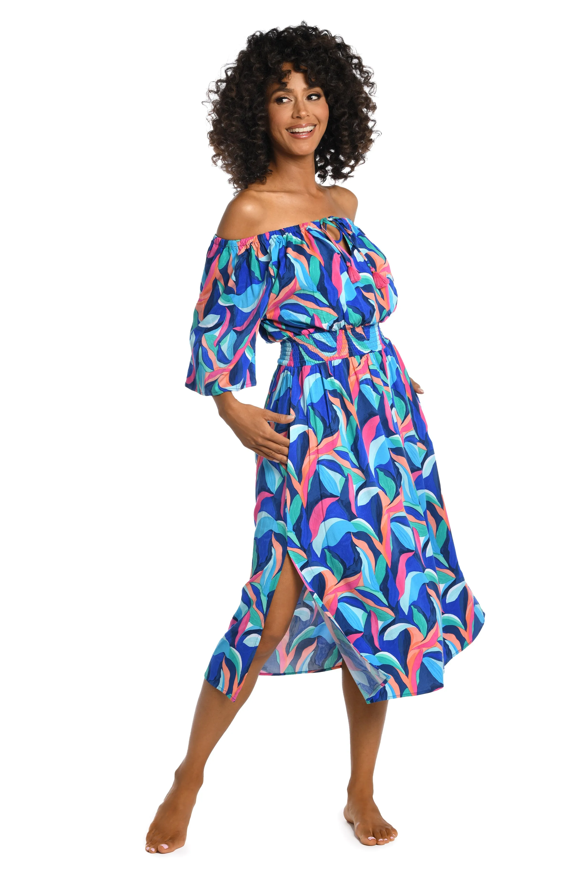 Painted Leaves Off-The-Shoulder Cover Up Dress - FINAL SALE sold by La Blanca