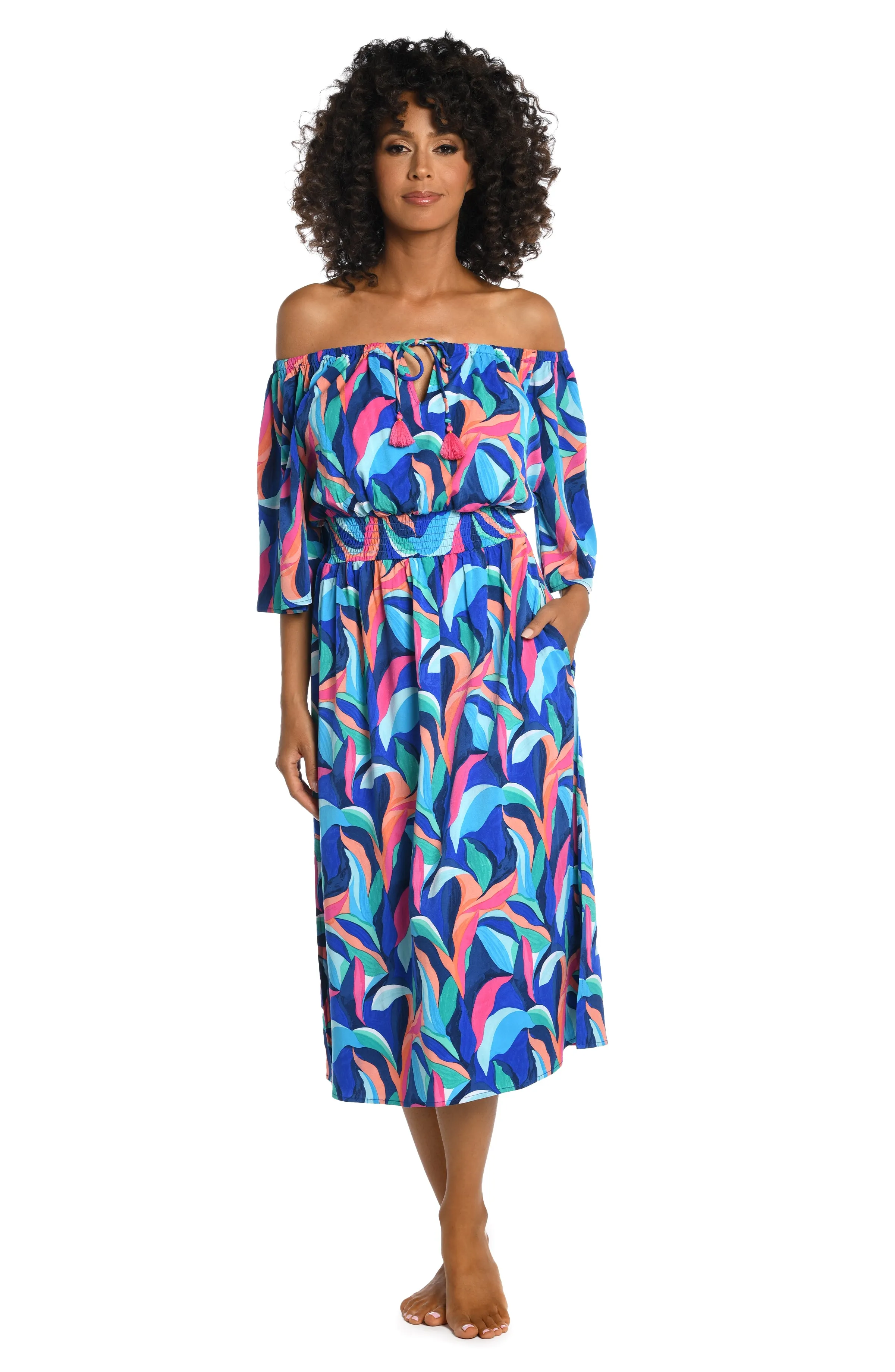 Painted Leaves Off-The-Shoulder Cover Up Dress - FINAL SALE sold by La Blanca product image thumbnail 5