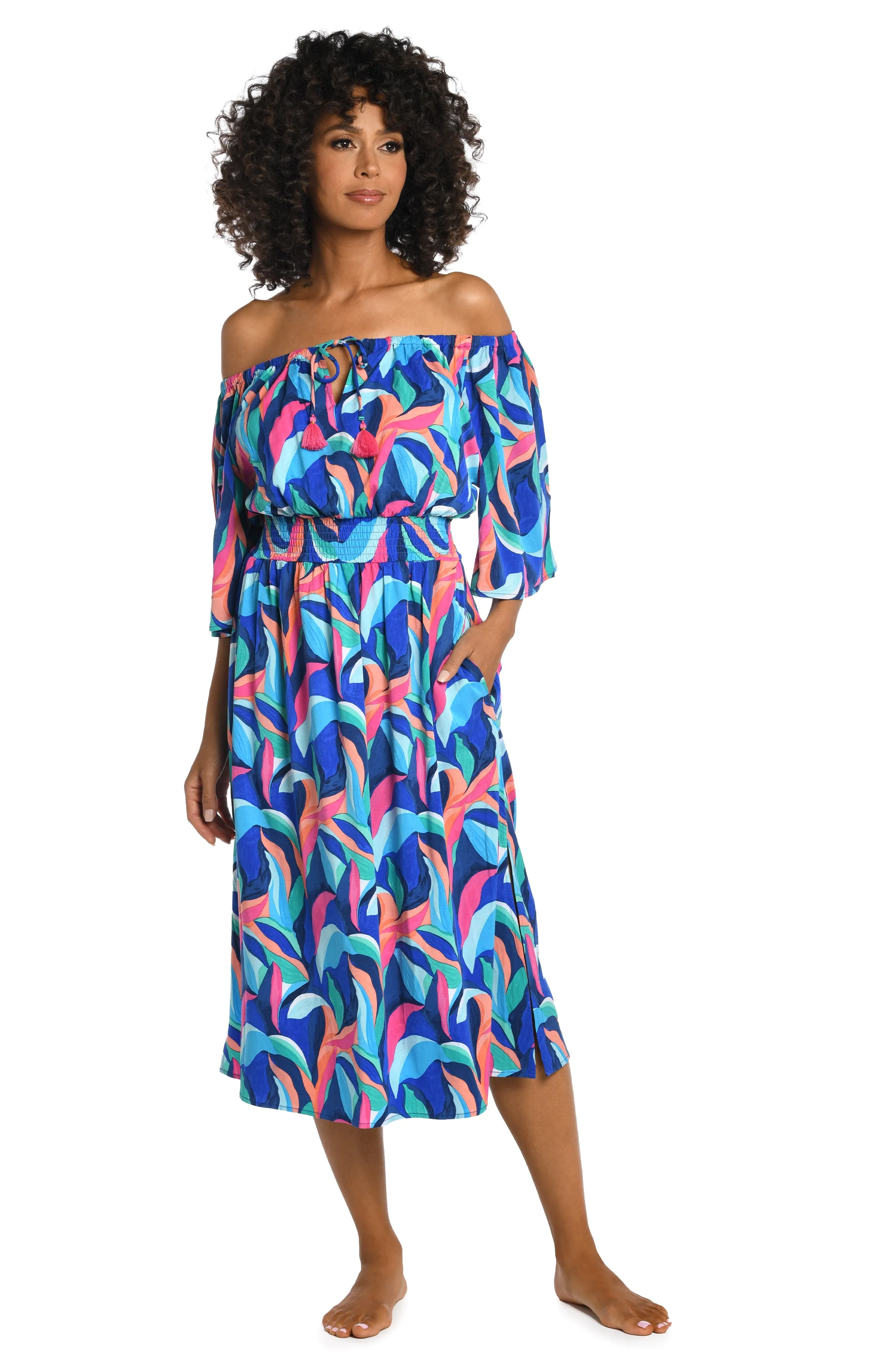 Painted Leaves Off-The-Shoulder Cover Up Dress - FINAL SALE sold by La Blanca product image thumbnail 3