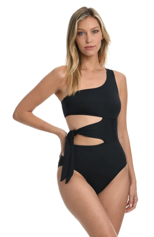 Island Goddess Cutout One Shoulder One Piece - Black sold by La Blanca