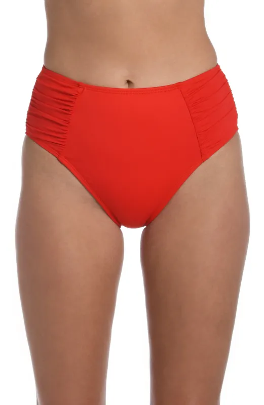 Island Goddess Side Shirred High-Waist Bottom - Cherry sold by La Blanca