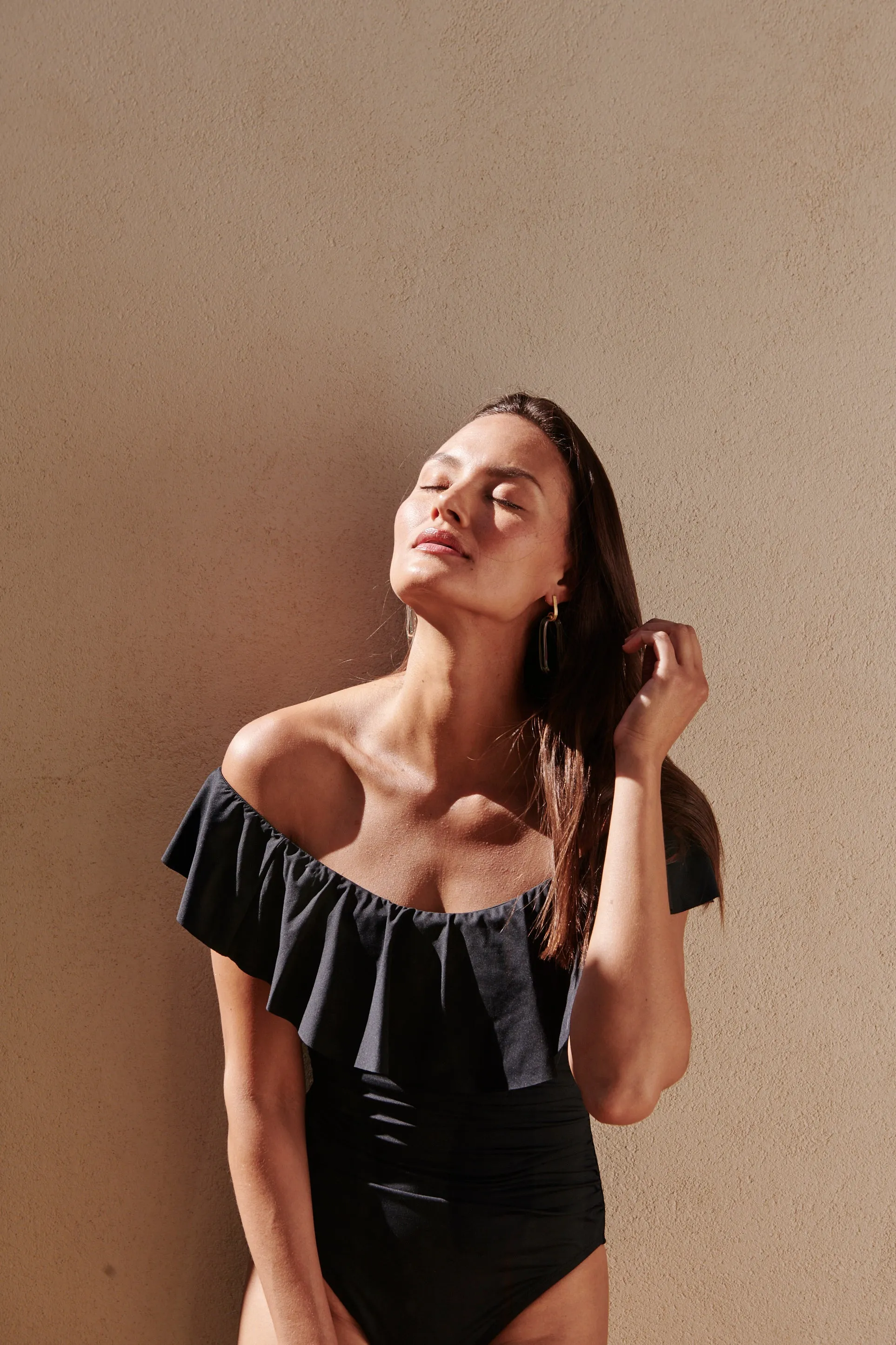 Island Goddess Off Shoulder Ruffle One Piece - Black sold by La Blanca product image thumbnail 3