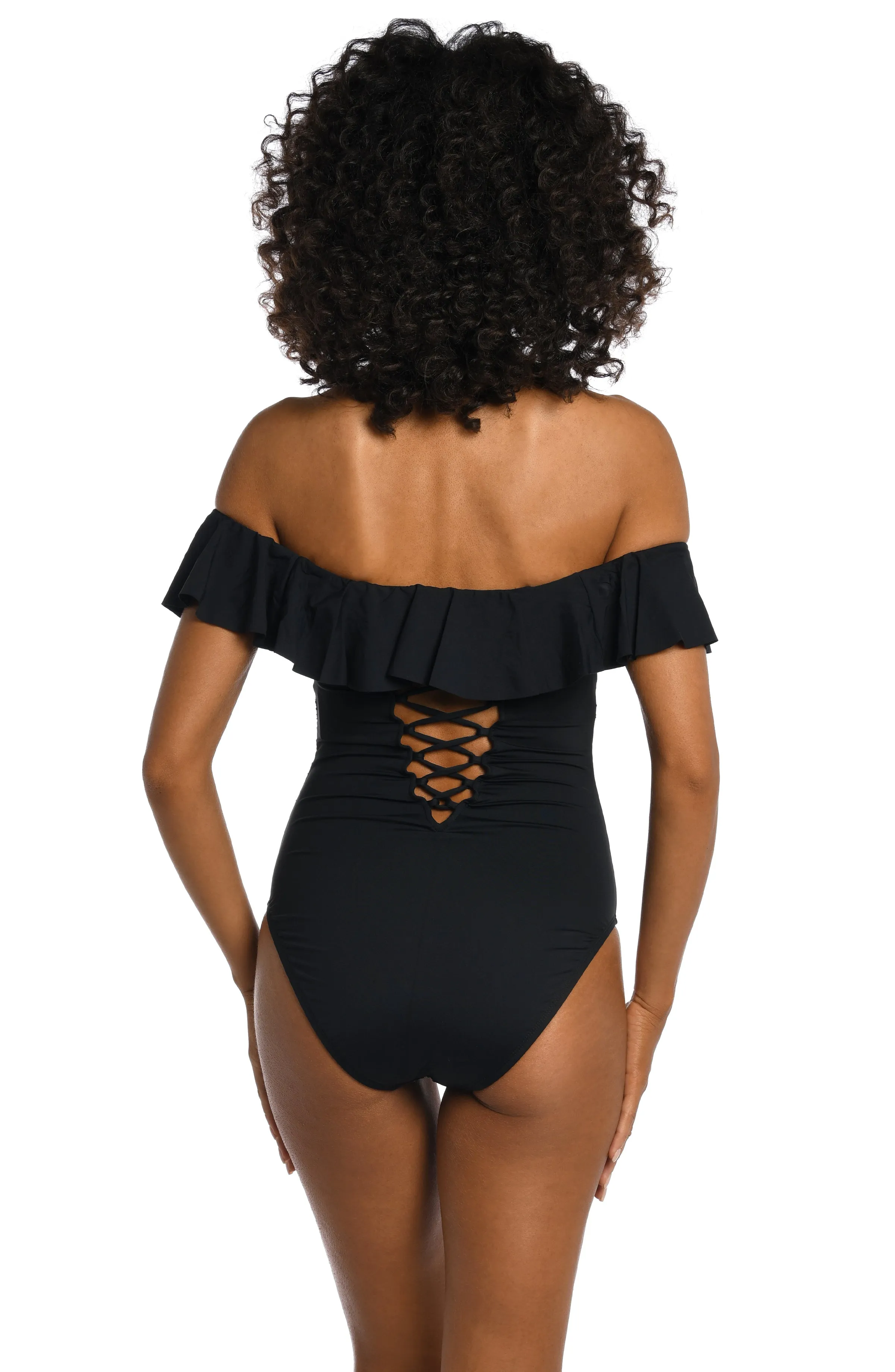 Island Goddess Off Shoulder Ruffle One Piece - Black sold by La Blanca product image thumbnail 2