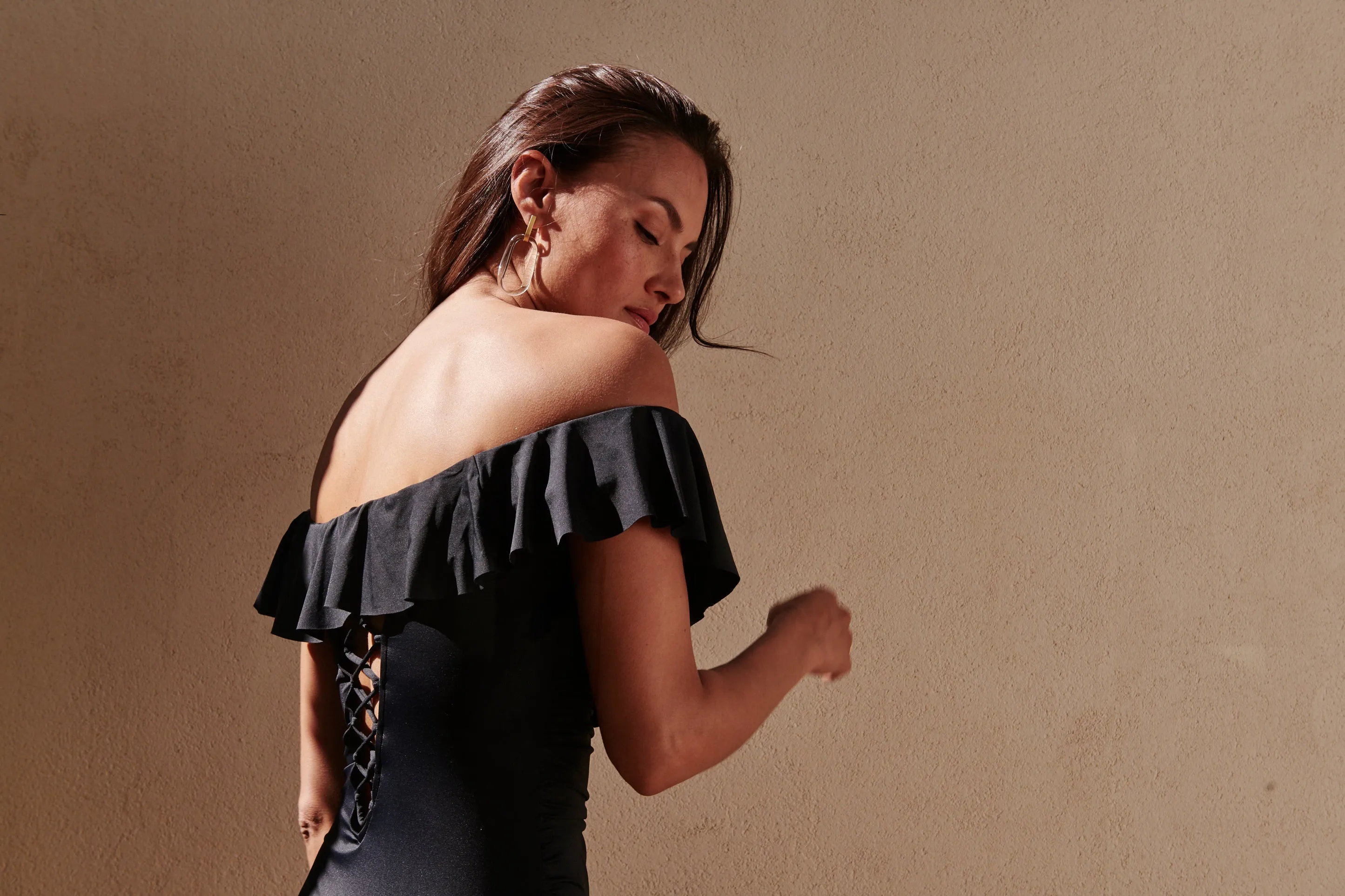 Island Goddess Off Shoulder Ruffle One Piece - Black sold by La Blanca product image thumbnail 4