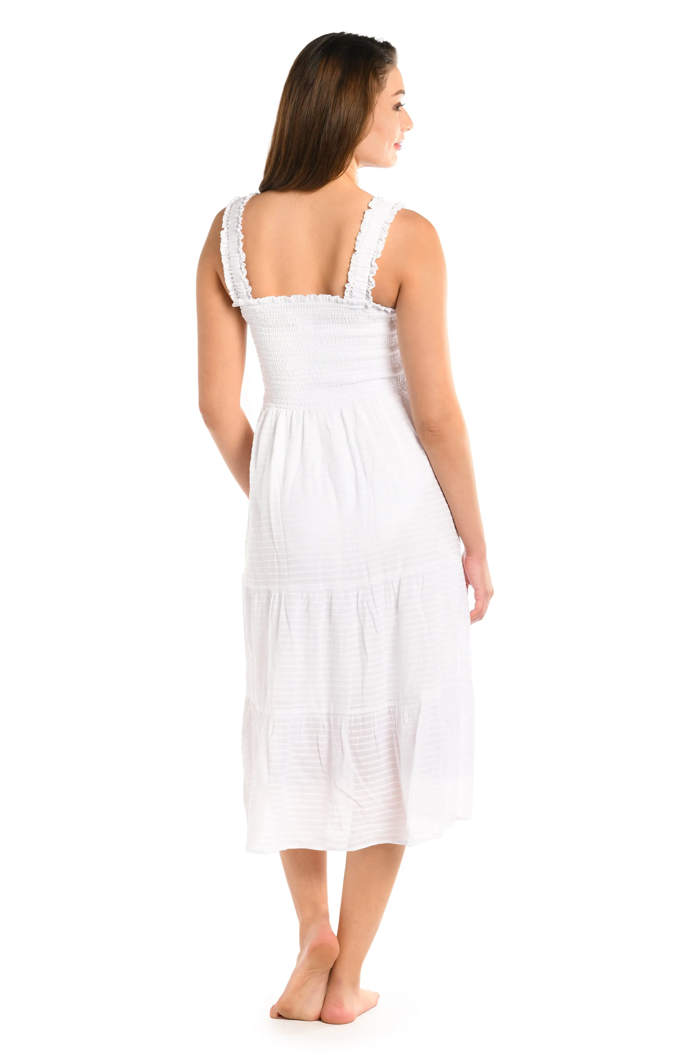 Shadow Stripe Tiered Midi Dress - White - FINAL SALE sold by La Blanca product image thumbnail 2