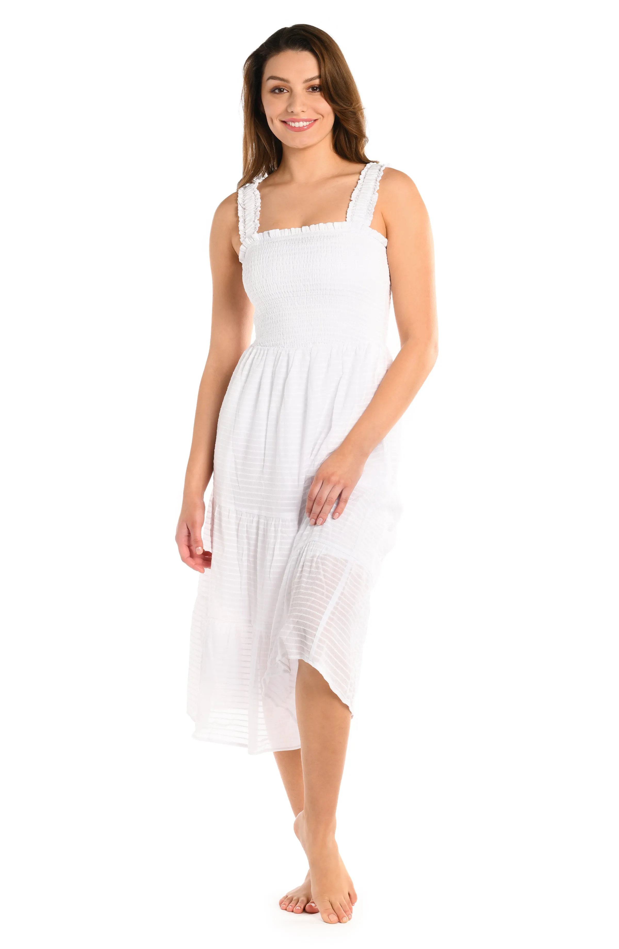 Shadow Stripe Tiered Midi Dress - White - FINAL SALE sold by La Blanca product image thumbnail 3