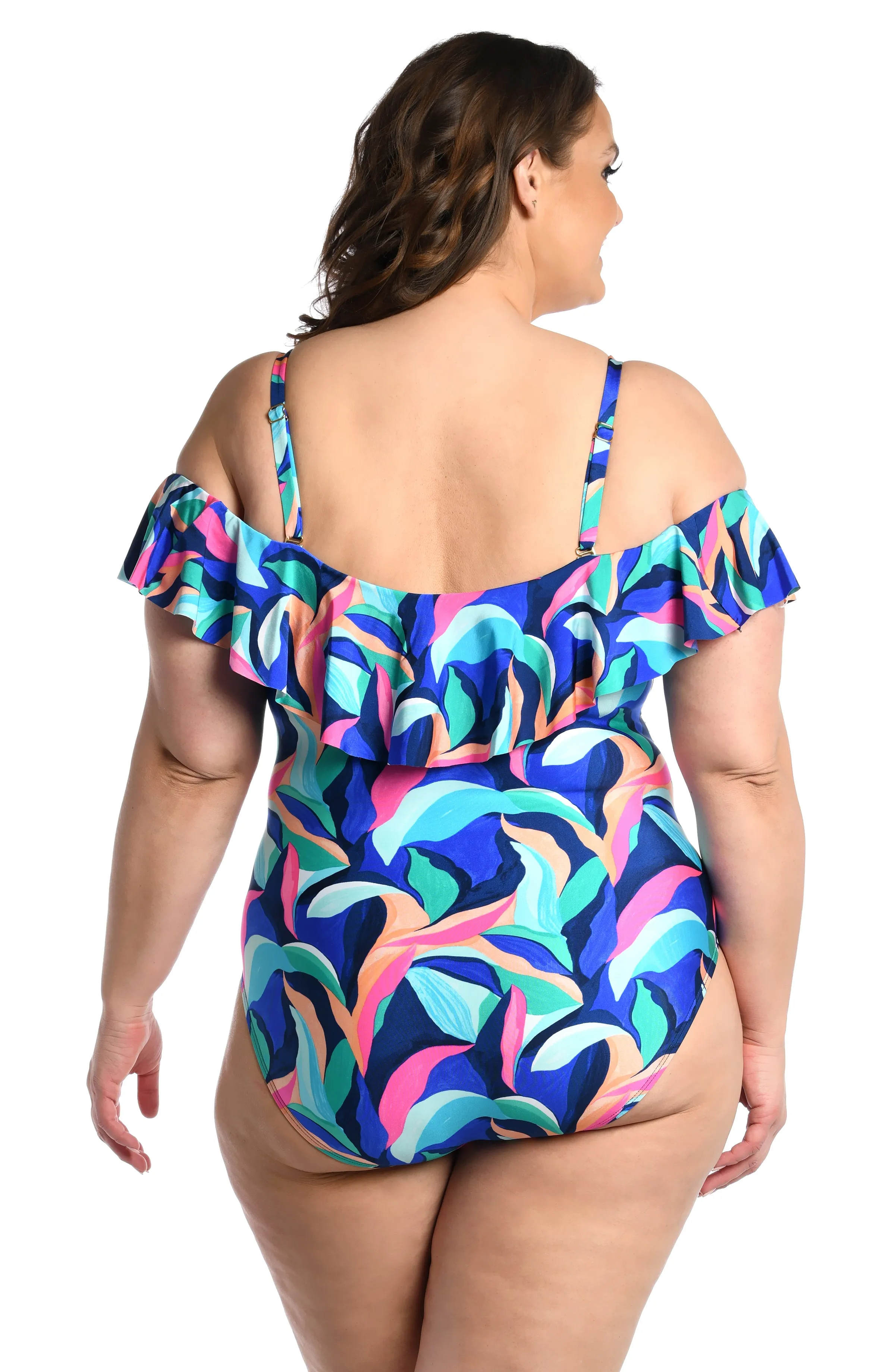 Painted Leaves Off Shoulder Ruffle One Piece - FINAL SALE sold by La Blanca product image thumbnail 4