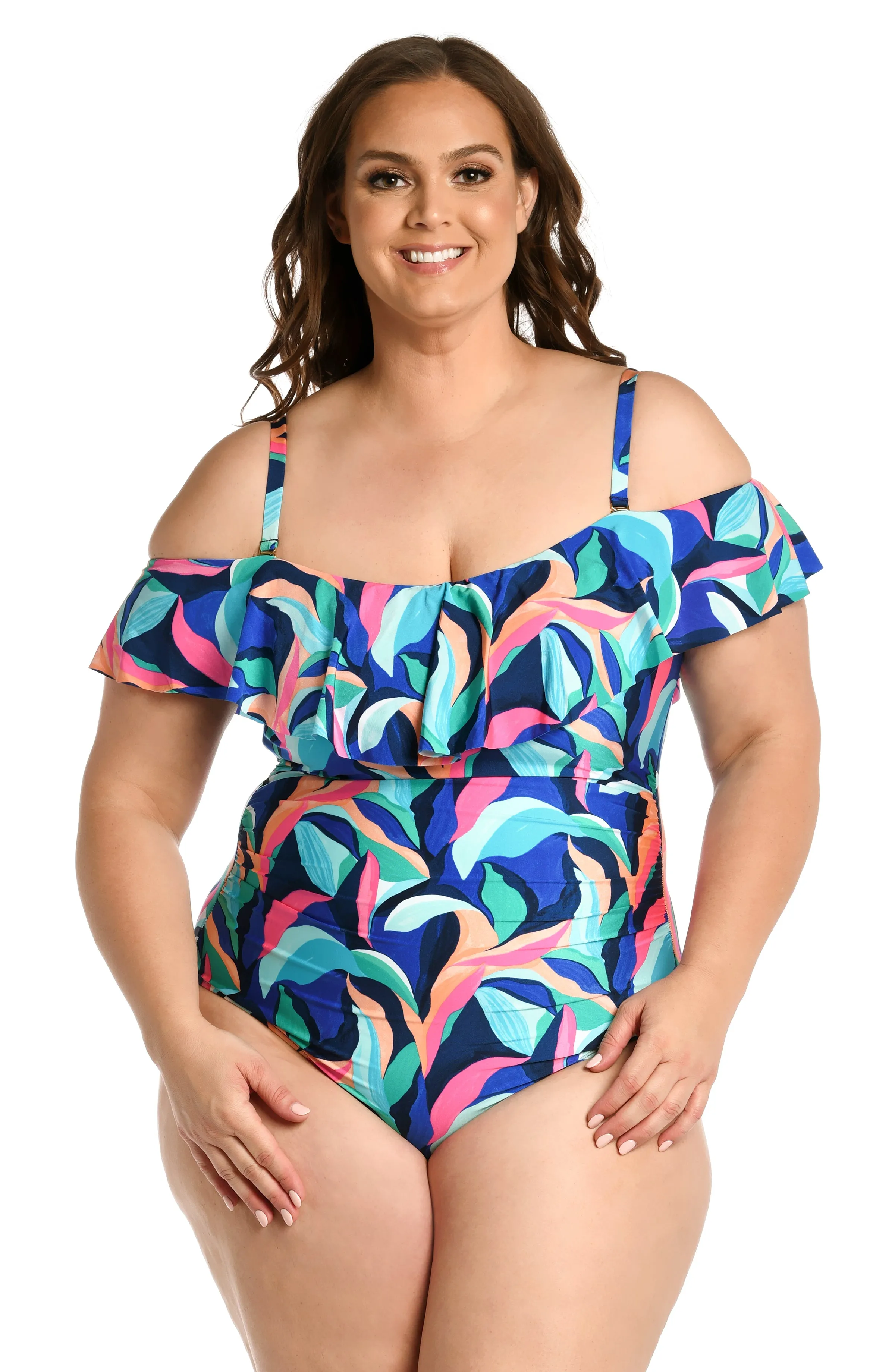 Painted Leaves Off Shoulder Ruffle One Piece - FINAL SALE sold by La Blanca product image thumbnail 3